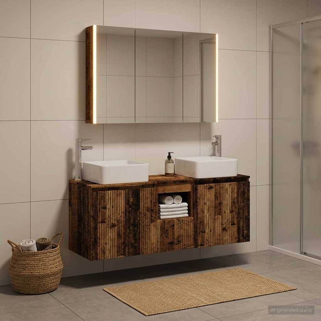 vidaXL Badezimmerschrank-Set 4 pcs Altholz Holzwerkstoff