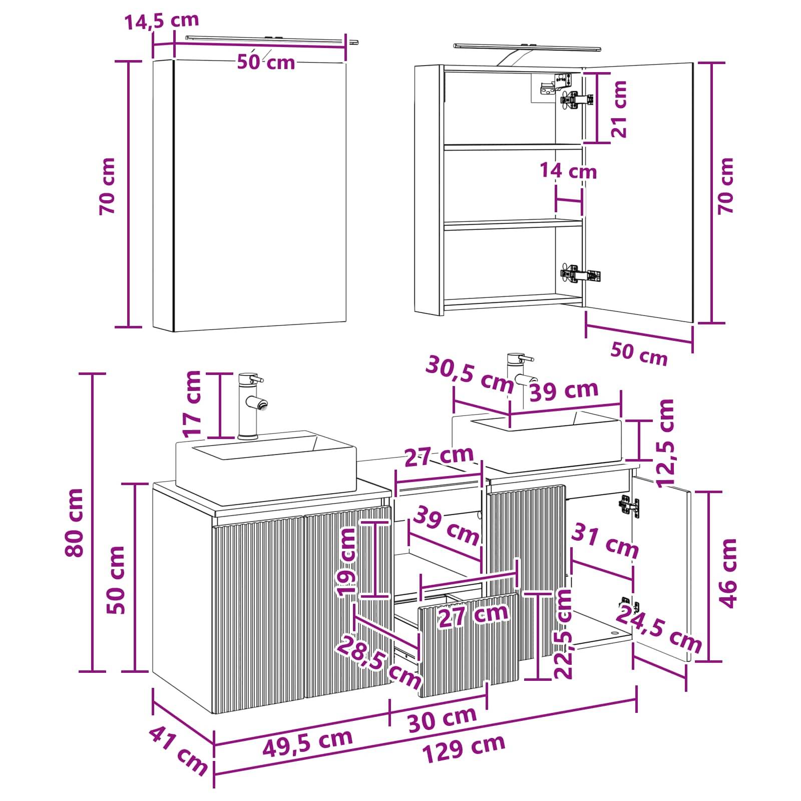 vidaXL Badezimmerschrank-Set 5 pcs Geräucherte Eiche Holzwerkstoff