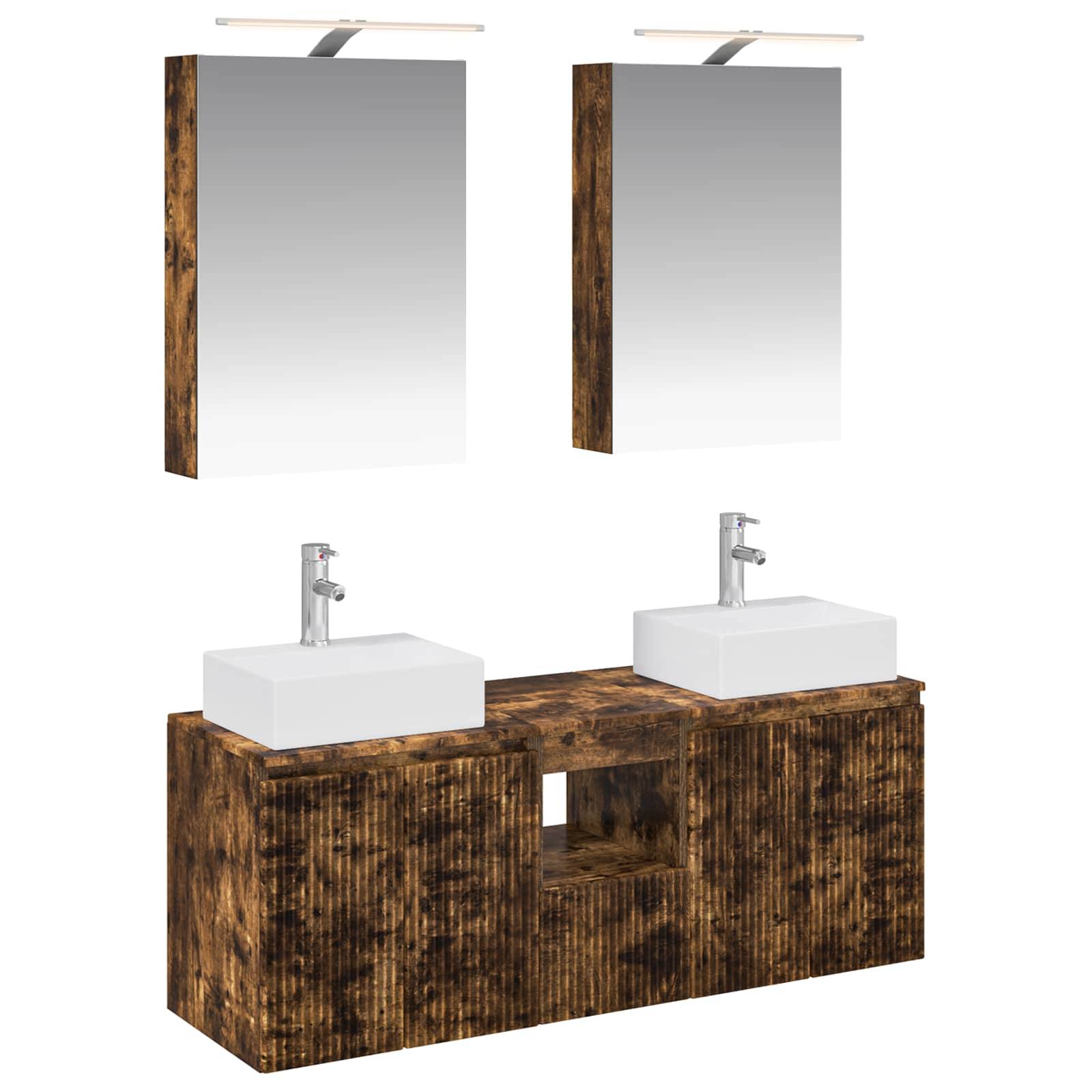 vidaXL Badezimmerschrank-Set 5 pcs Geräucherte Eiche Holzwerkstoff