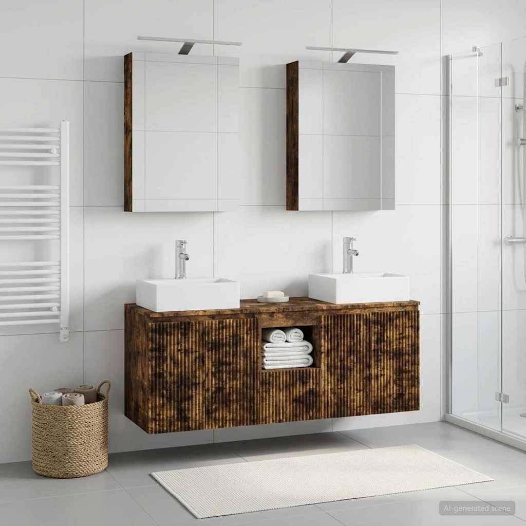 vidaXL Badezimmerschrank-Set 5 pcs Geräucherte Eiche Holzwerkstoff