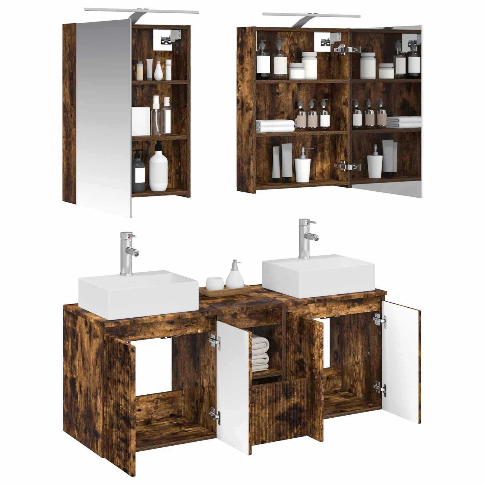 vidaXL Badezimmerschrank-Set 5 pcs Geräucherte Eiche Holzwerkstoff