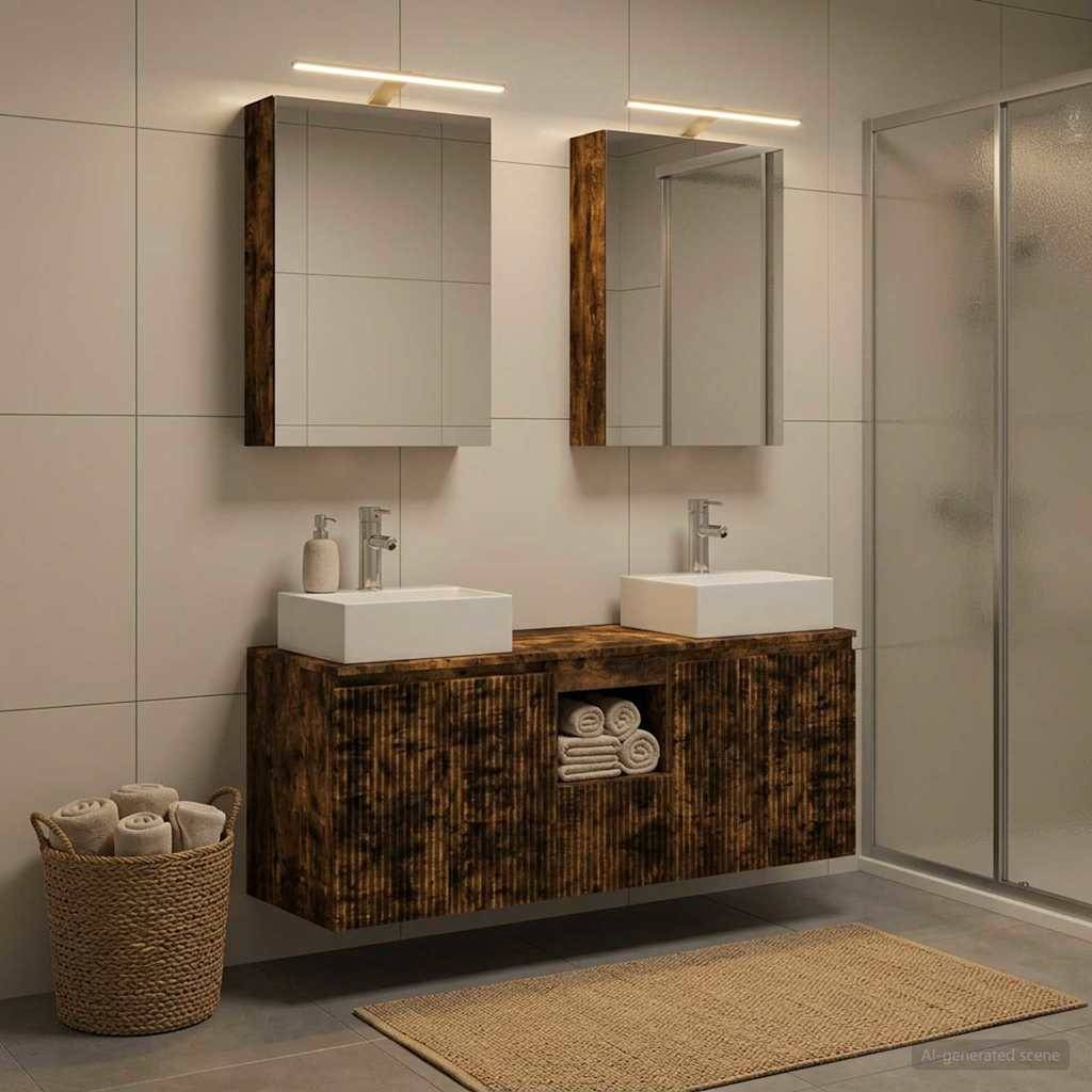 vidaXL Badezimmerschrank-Set 5 pcs Geräucherte Eiche Holzwerkstoff