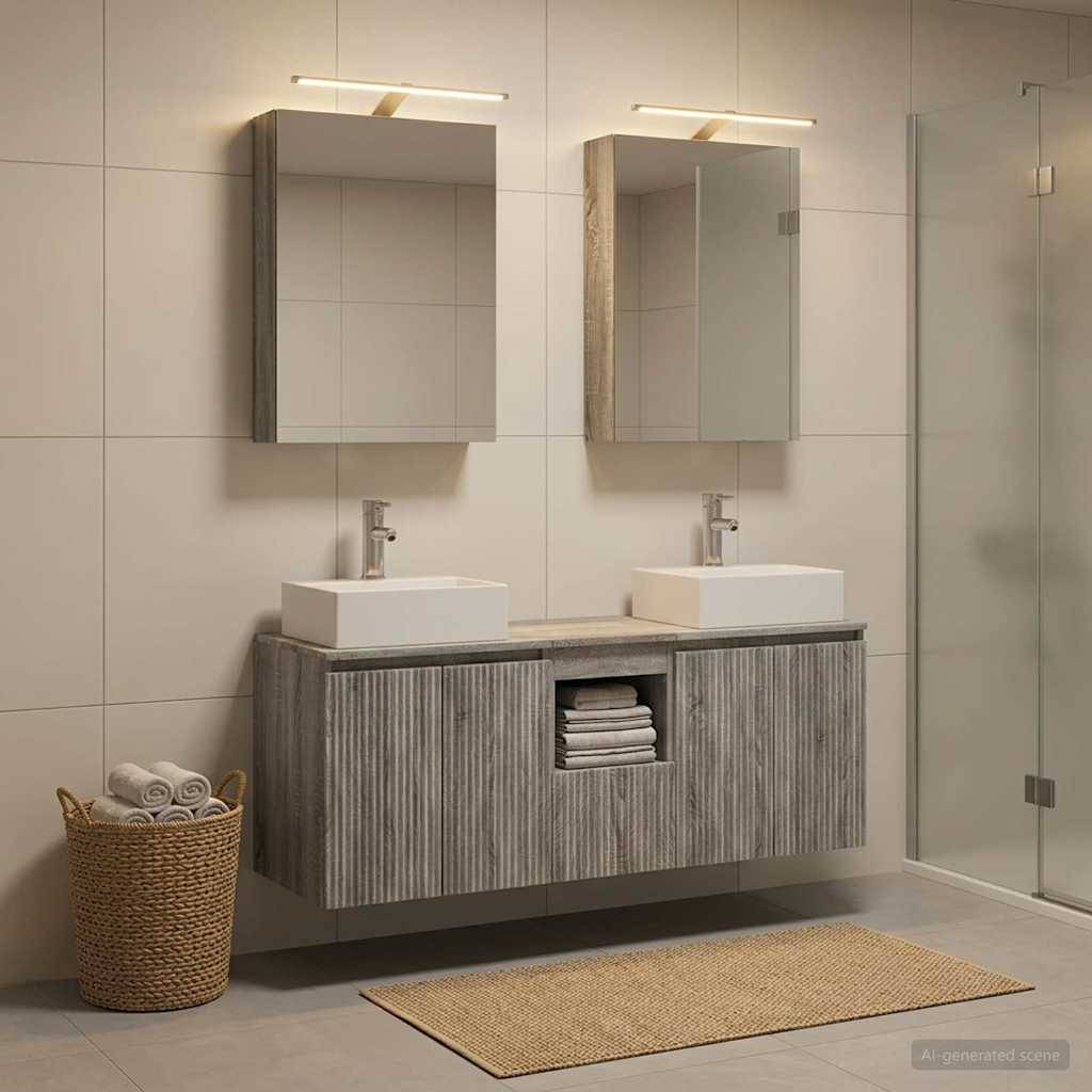vidaXL Badezimmerschrank-Set 5 pcs Grau Sonoma Holzwerkstoff