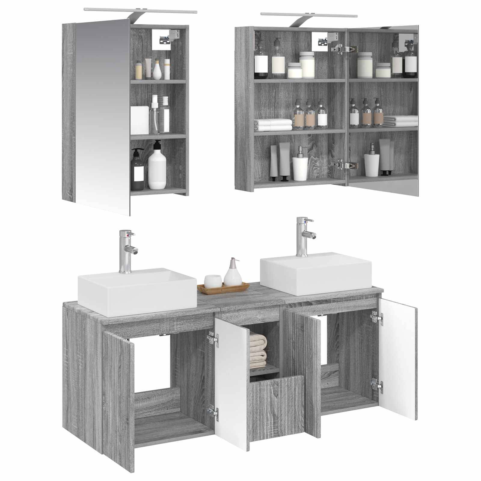 vidaXL Badezimmerschrank-Set 5 pcs Grau Sonoma Holzwerkstoff