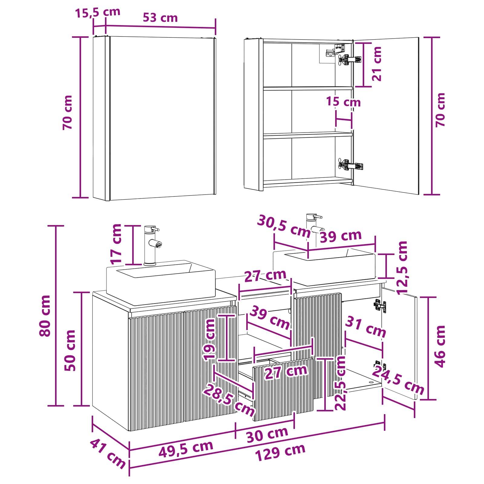 vidaXL Badezimmerschrank-Set 5 pcs Weiß Holzwerkstoff