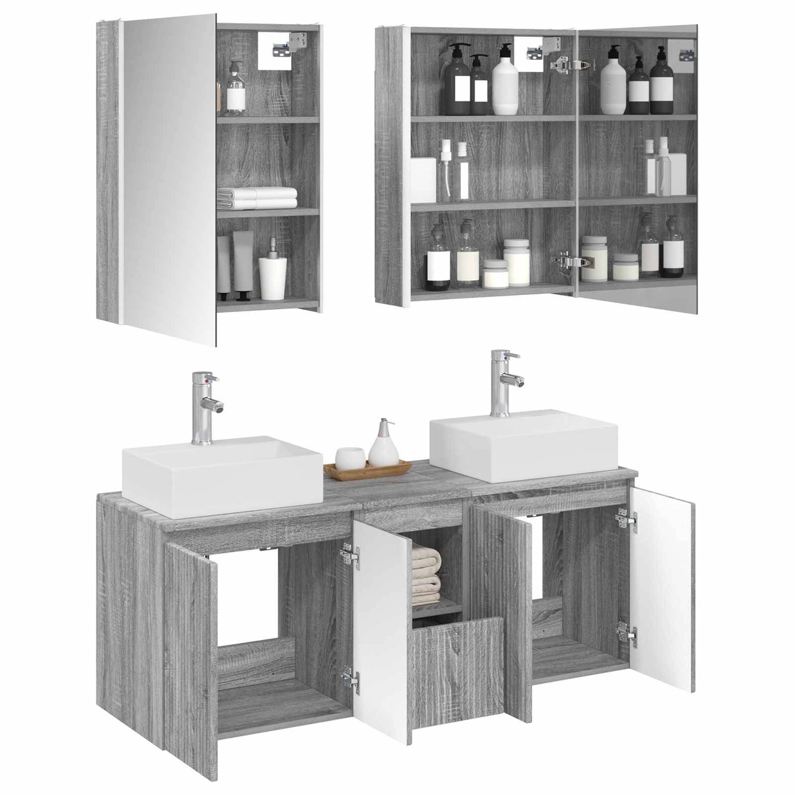 vidaXL Badezimmerschrank-Set 5 pcs Grau Sonoma Holzwerkstoff
