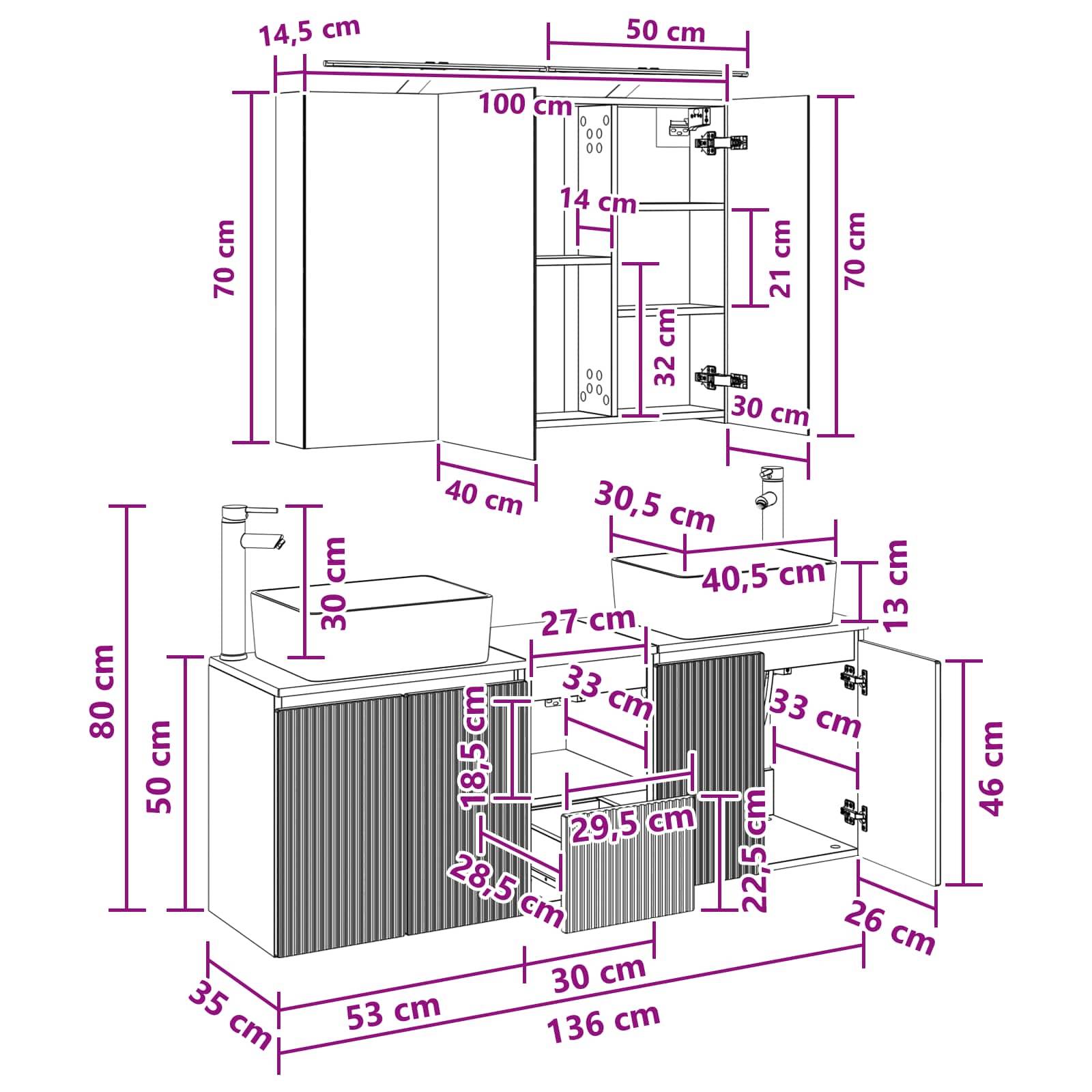 vidaXL Badezimmerschrank-Set 4 pcs Grau Sonoma Holzwerkstoff