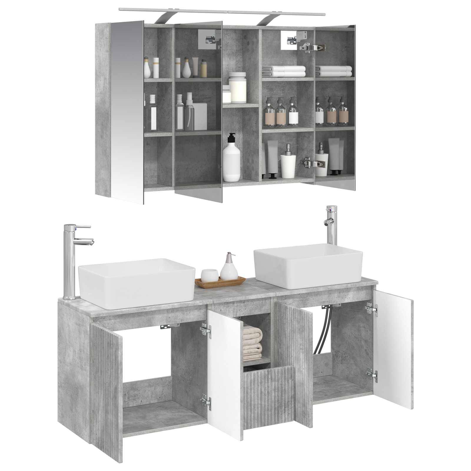 vidaXL Badezimmerschrank-Set 4 pcs Betongrau Holzwerkstoff