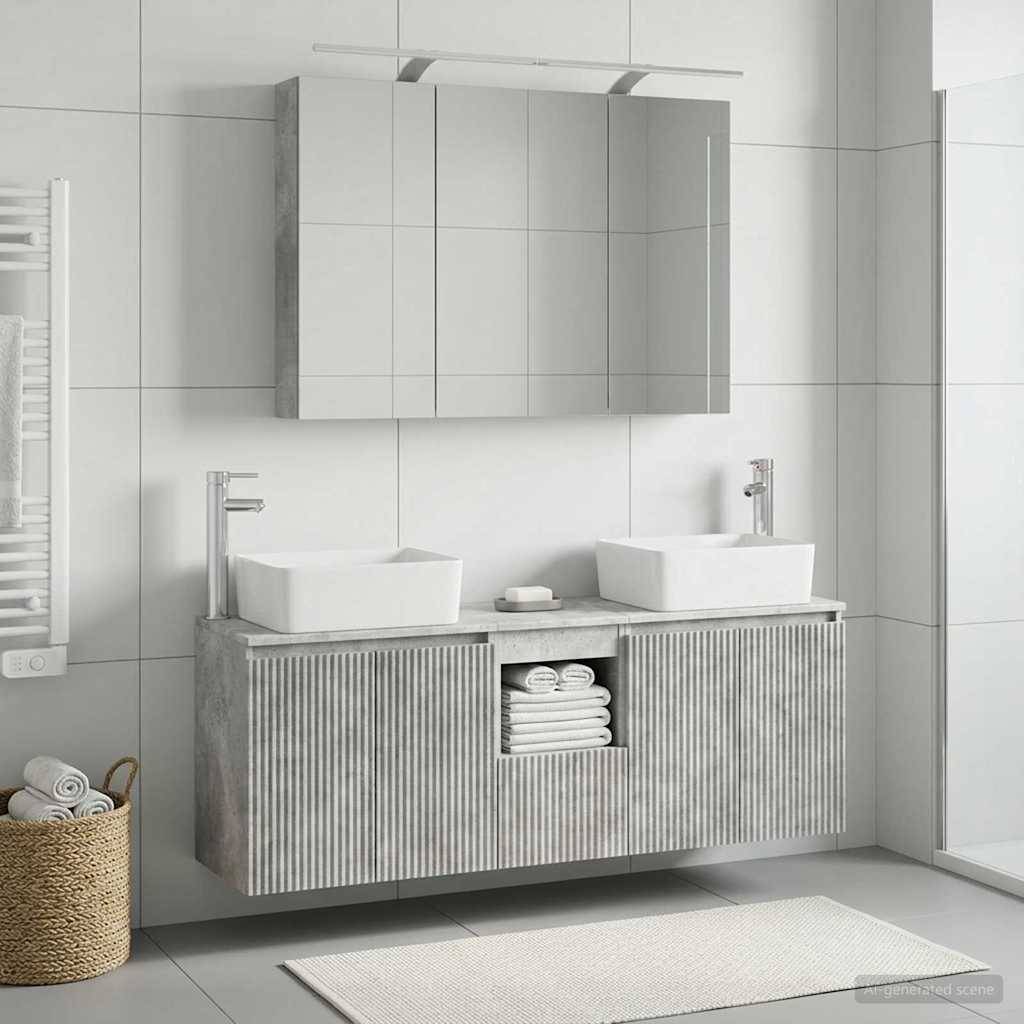vidaXL Badezimmerschrank-Set 4 pcs Betongrau Holzwerkstoff