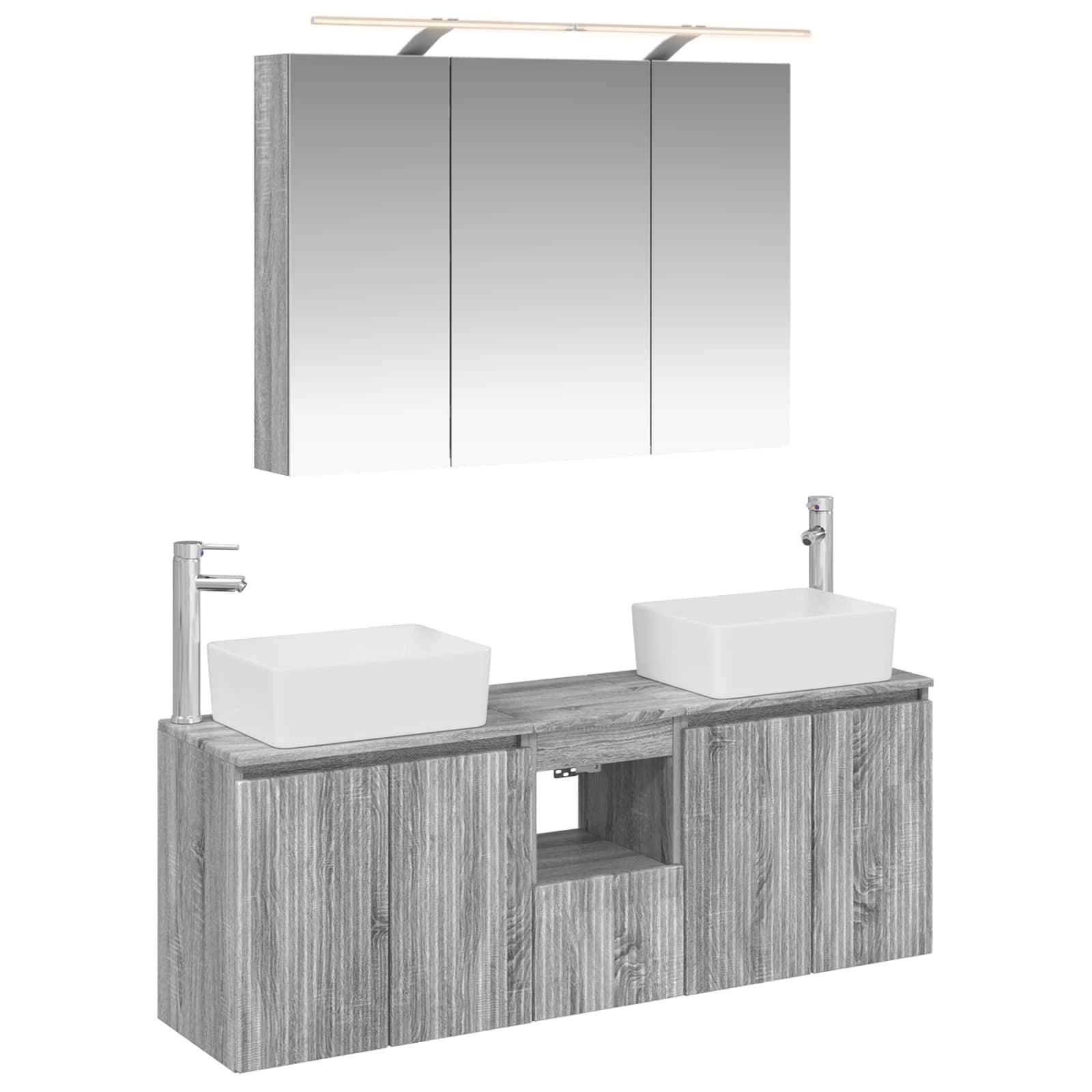 vidaXL Badezimmerschrank-Set 4 pcs Grau Sonoma Holzwerkstoff