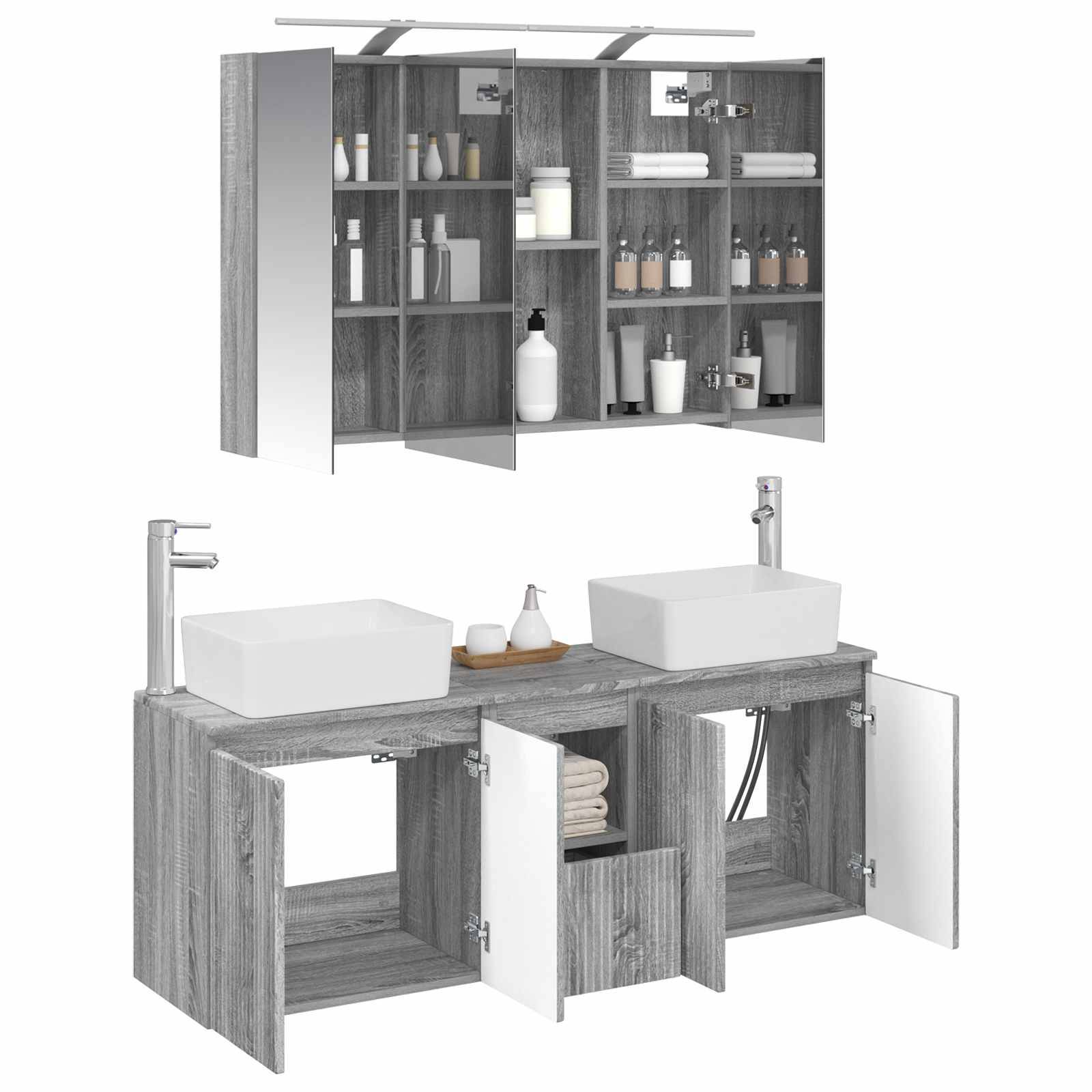 vidaXL Badezimmerschrank-Set 4 pcs Grau Sonoma Holzwerkstoff
