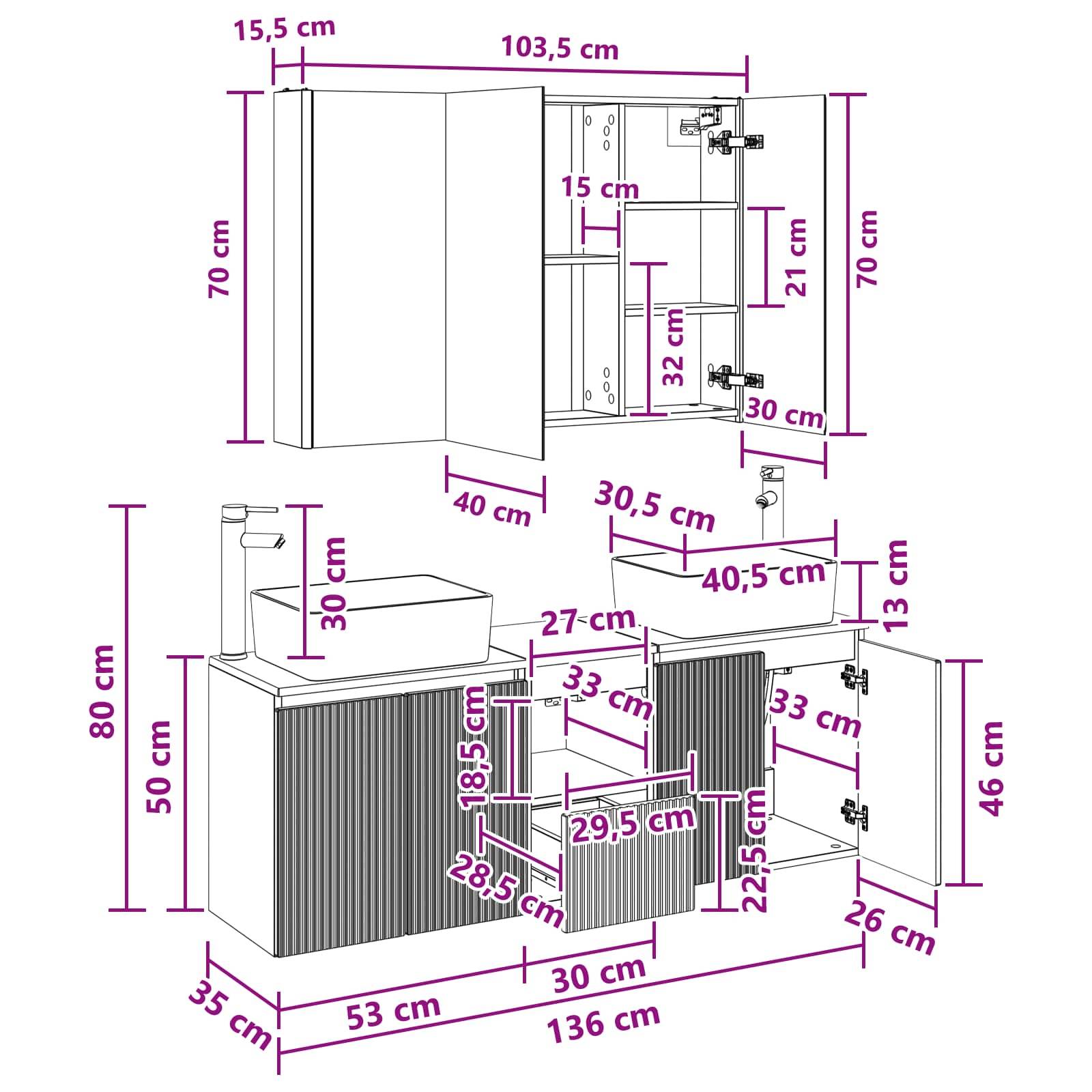 vidaXL Badezimmerschrank-Set 4 pcs Grau Sonoma Holzwerkstoff