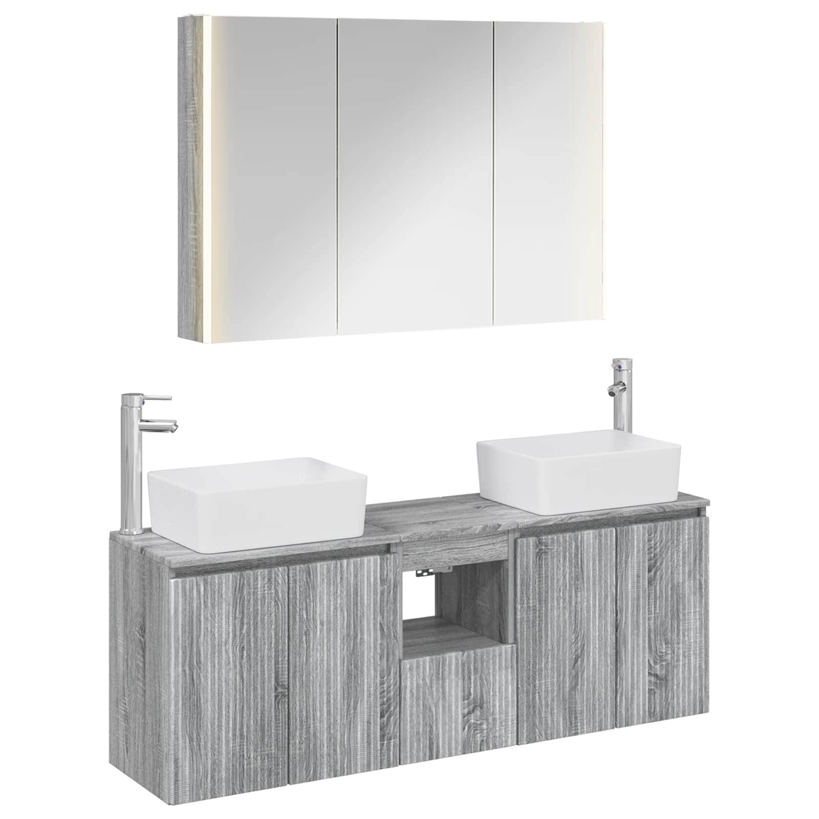 vidaXL Badezimmerschrank-Set 4 pcs Grau Sonoma Holzwerkstoff
