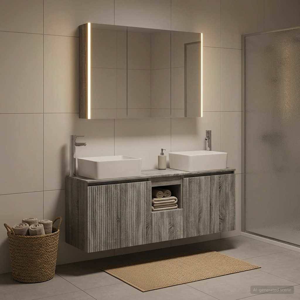vidaXL Badezimmerschrank-Set 4 pcs Grau Sonoma Holzwerkstoff