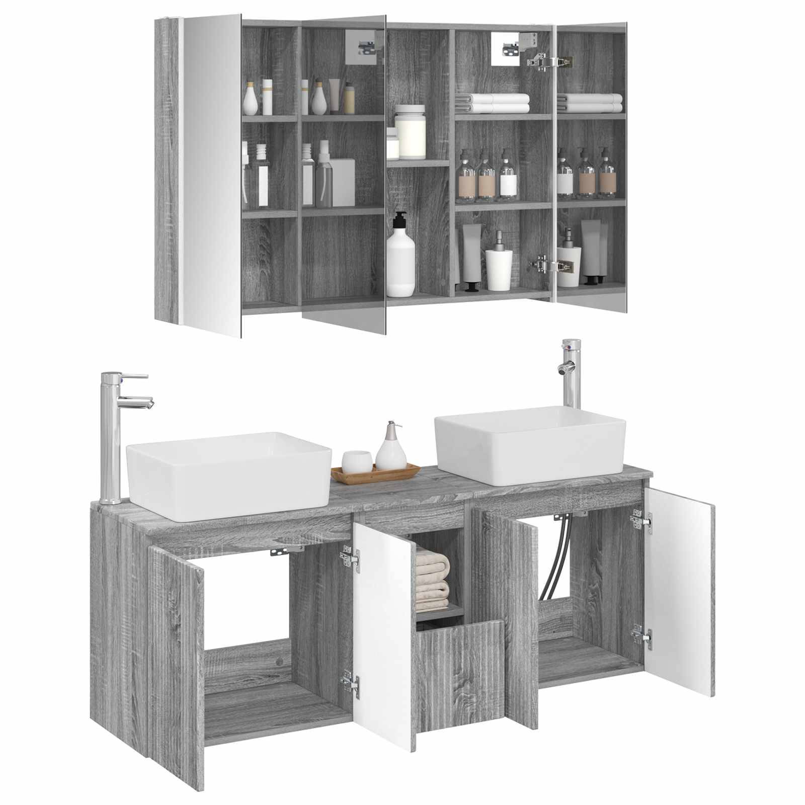 vidaXL Badezimmerschrank-Set 4 pcs Grau Sonoma Holzwerkstoff