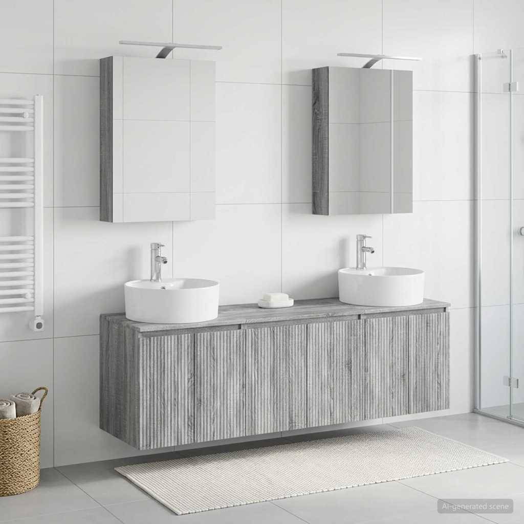 vidaXL Badezimmerschrank-Set 5 pcs Grau Sonoma Holzwerkstoff