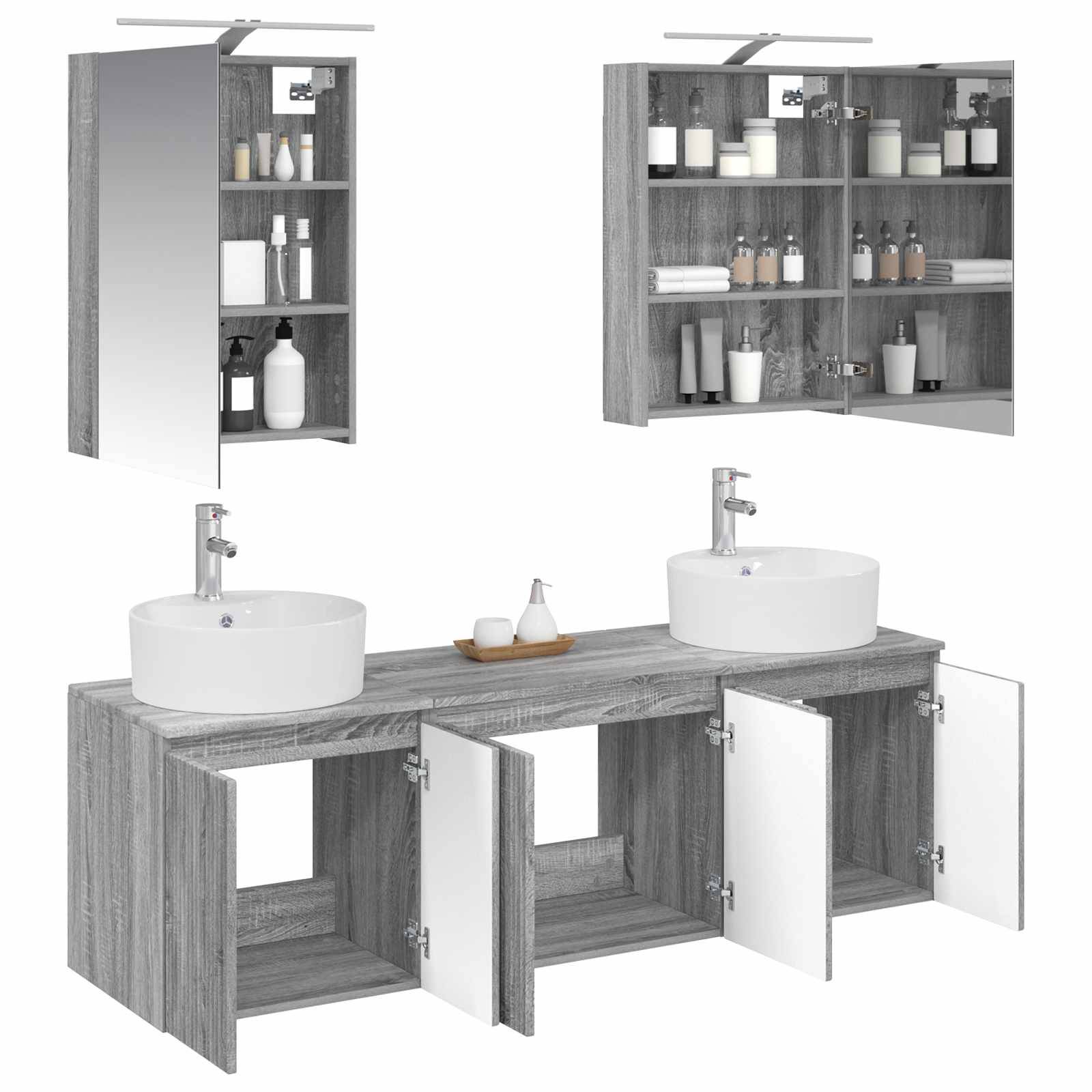 vidaXL Badezimmerschrank-Set 5 pcs Grau Sonoma Holzwerkstoff