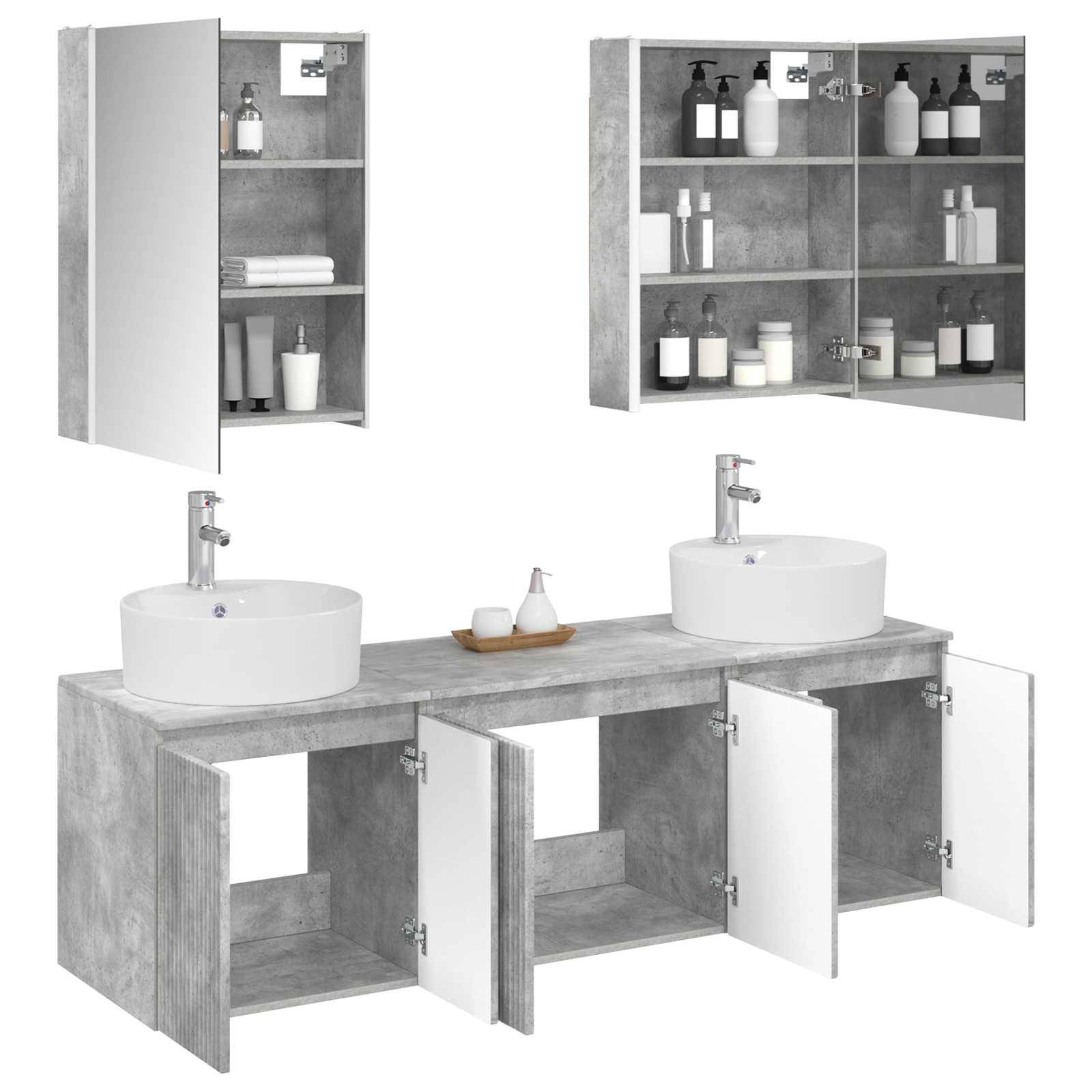 vidaXL Badezimmerschrank-Set 5 pcs Betongrau Holzwerkstoff