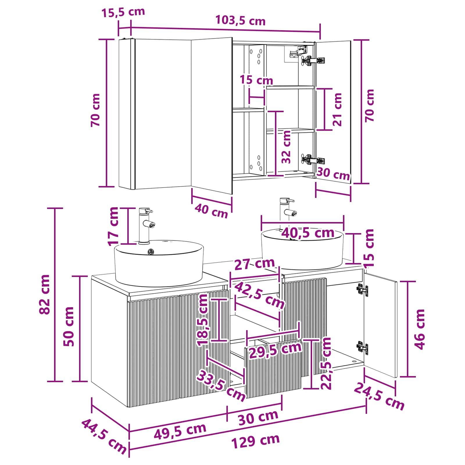 vidaXL Badezimmerschrank-Set 4 pcs Weiß Holzwerkstoff