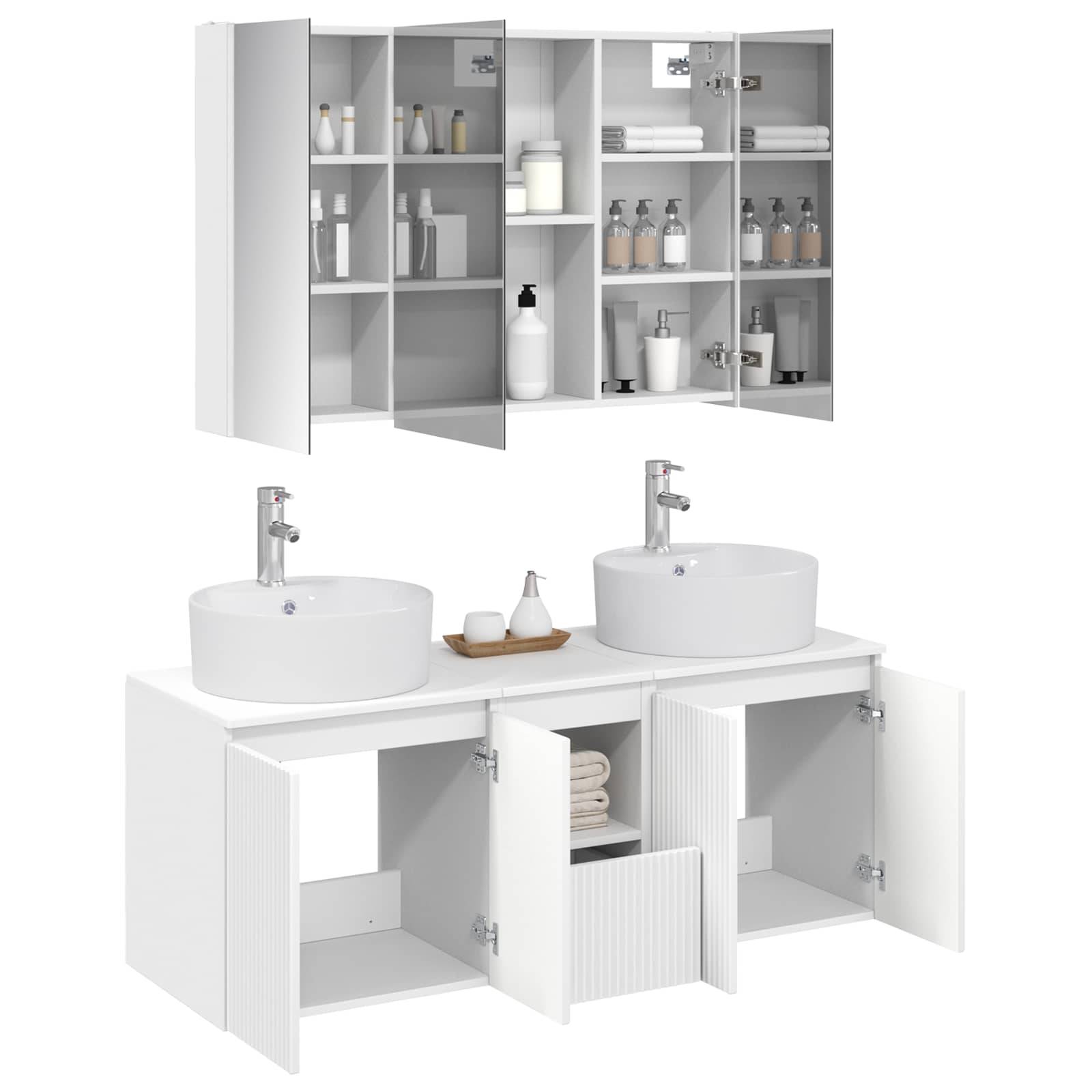 vidaXL Badezimmerschrank-Set 4 pcs Weiß Holzwerkstoff