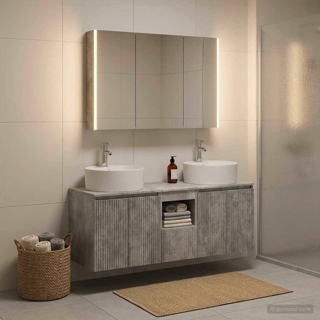 vidaXL Badezimmerschrank-Set 4 pcs Betongrau Holzwerkstoff