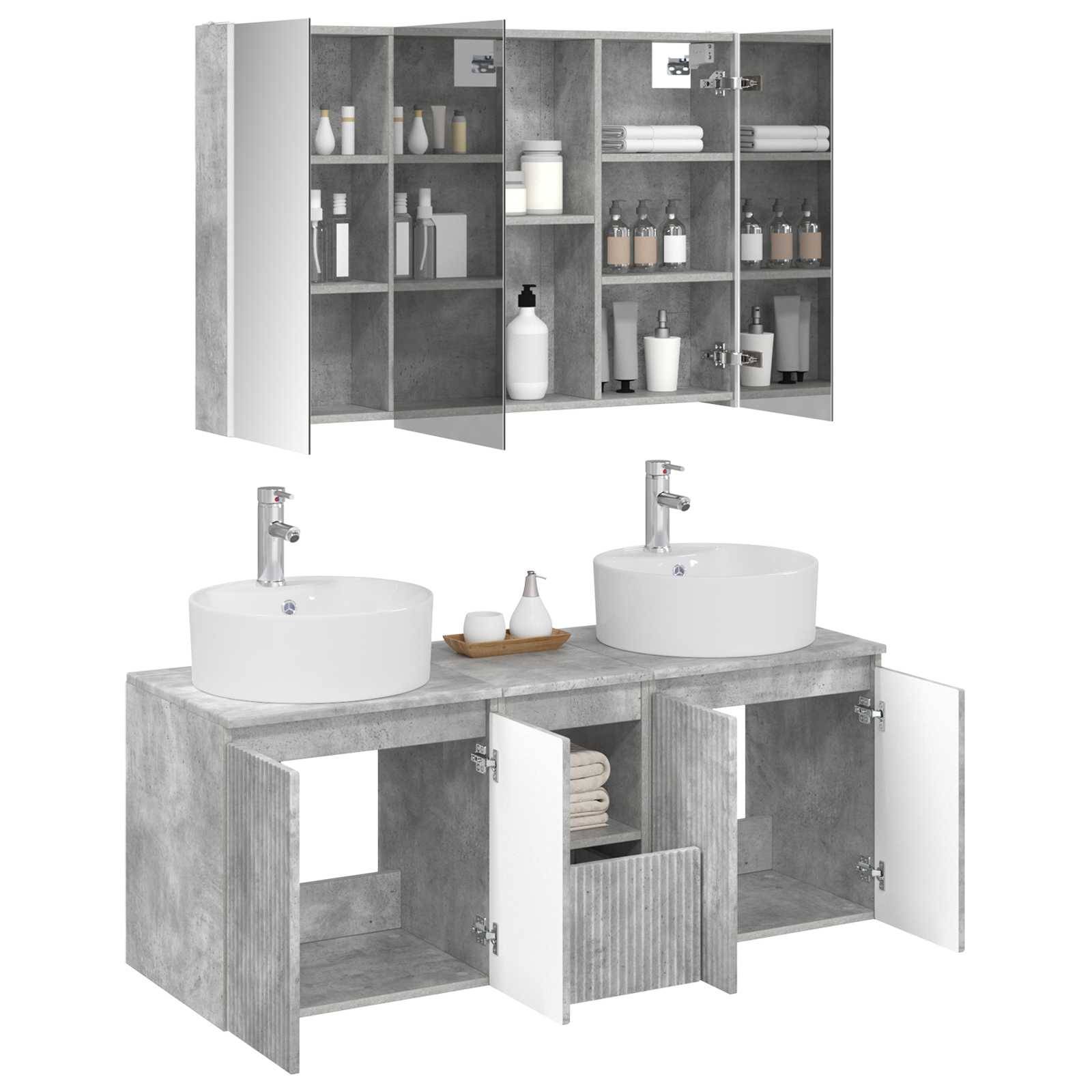 vidaXL Badezimmerschrank-Set 4 pcs Betongrau Holzwerkstoff