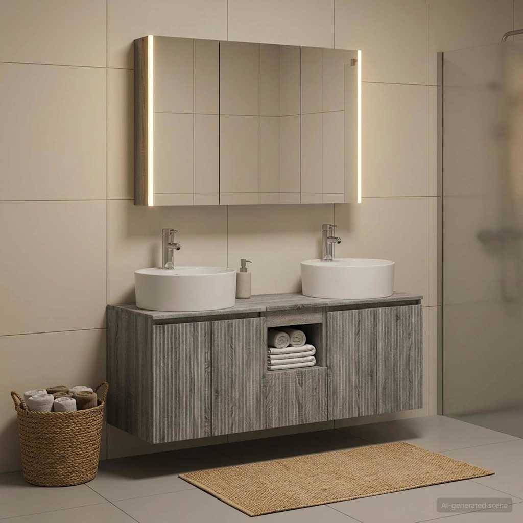 vidaXL Badezimmerschrank-Set 4 pcs Grau Sonoma Holzwerkstoff