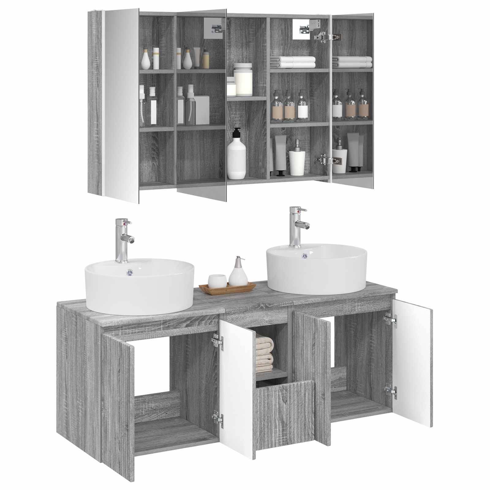 vidaXL Badezimmerschrank-Set 4 pcs Grau Sonoma Holzwerkstoff