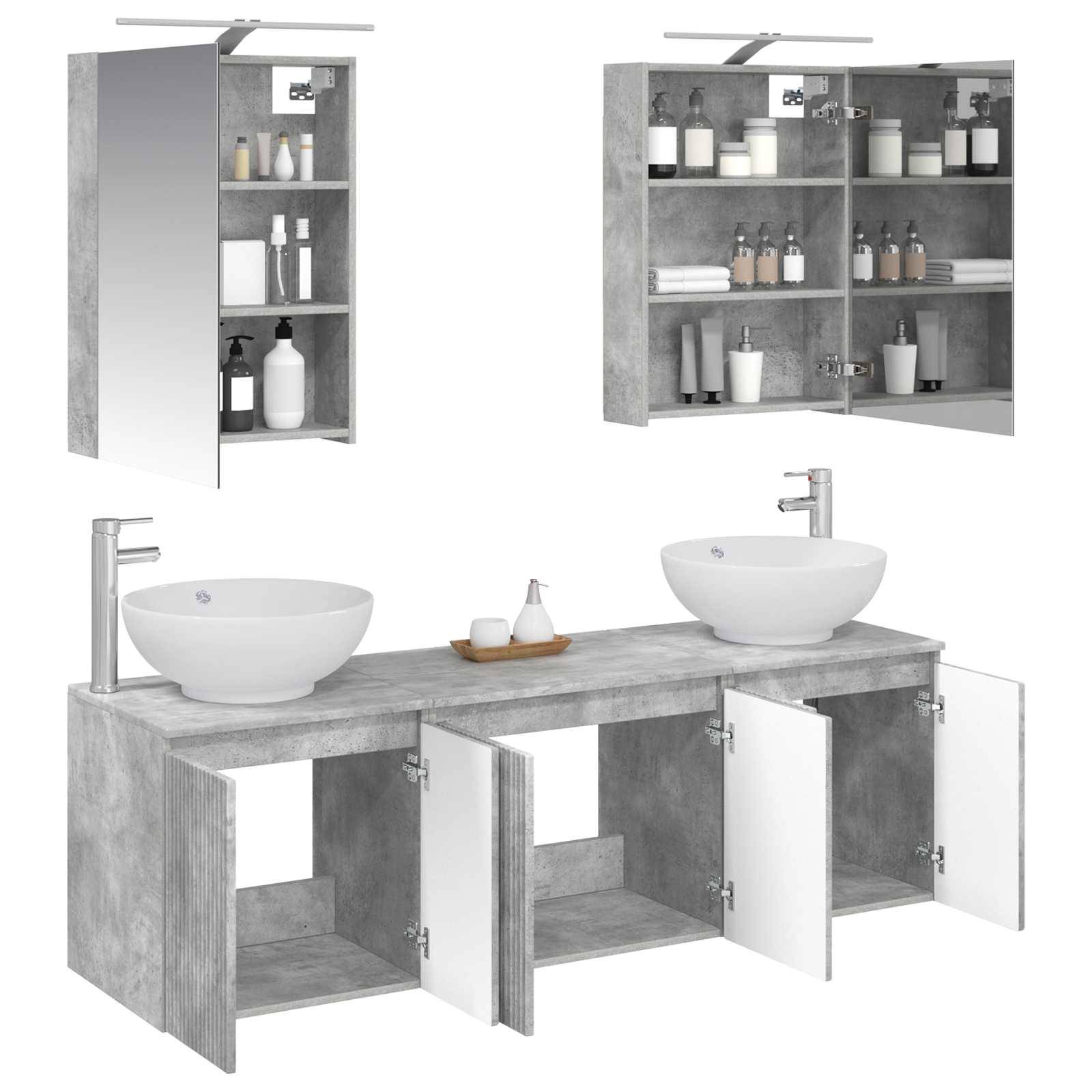 vidaXL Badezimmerschrank-Set 5 pcs Betongrau Holzwerkstoff