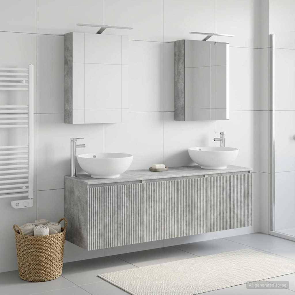 vidaXL Badezimmerschrank-Set 5 pcs Betongrau Holzwerkstoff