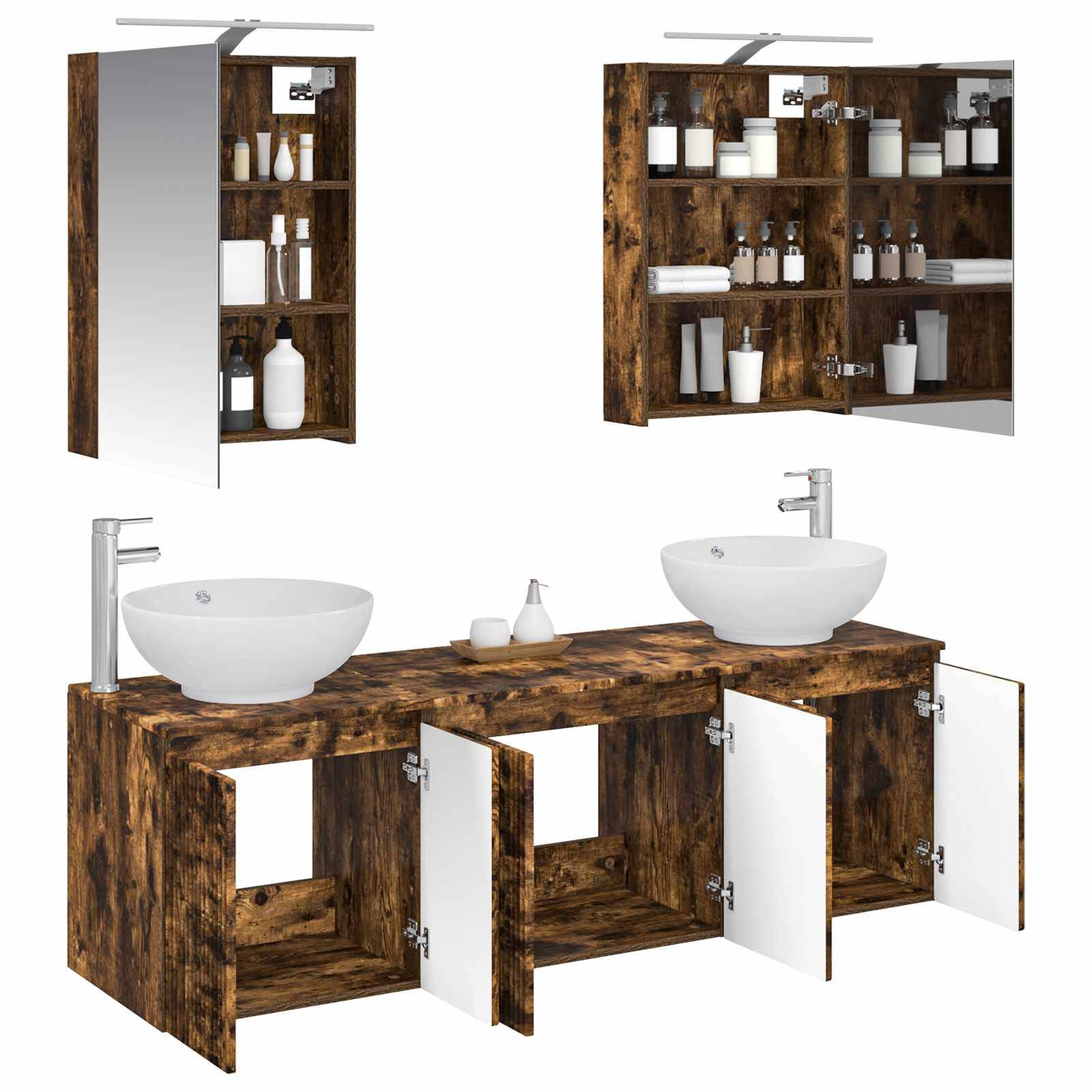 vidaXL Badezimmerschrank-Set 5 pcs Geräucherte Eiche Holzwerkstoff