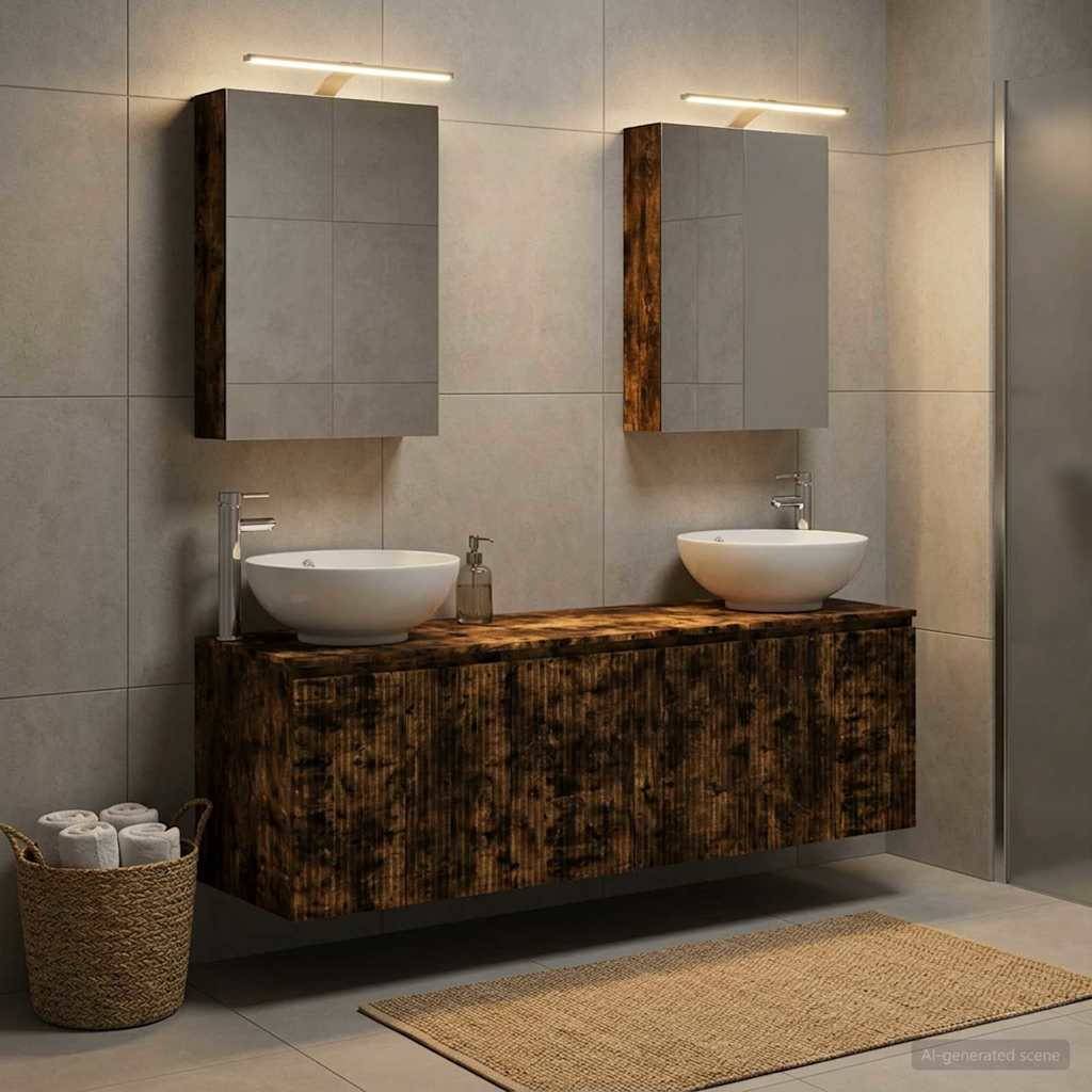 vidaXL Badezimmerschrank-Set 5 pcs Geräucherte Eiche Holzwerkstoff