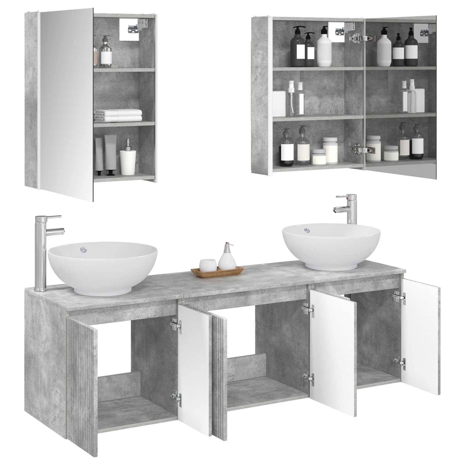 vidaXL Badezimmerschrank-Set 5 pcs Betongrau Holzwerkstoff