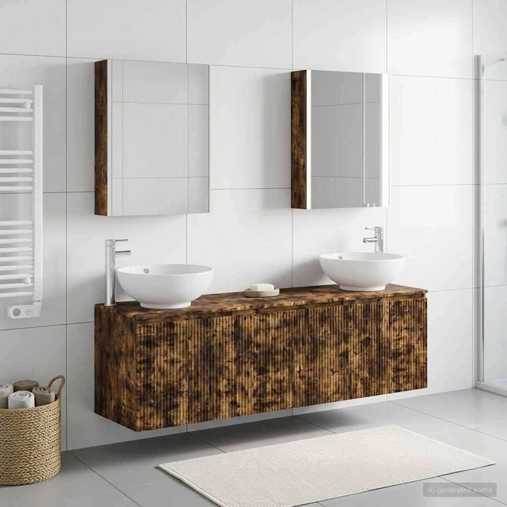 vidaXL Badezimmerschrank-Set 5 pcs Geräucherte Eiche Holzwerkstoff