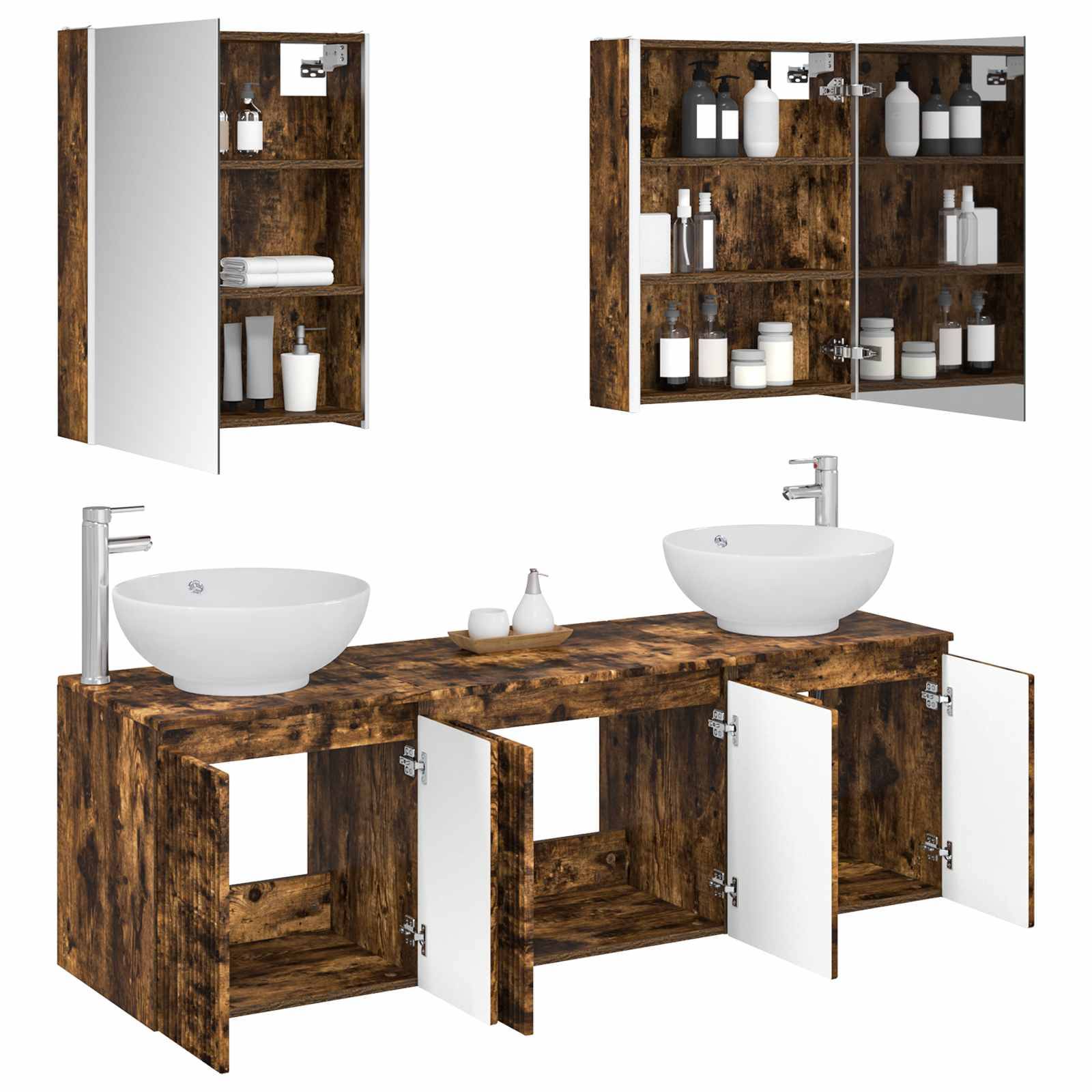 vidaXL Badezimmerschrank-Set 5 pcs Geräucherte Eiche Holzwerkstoff