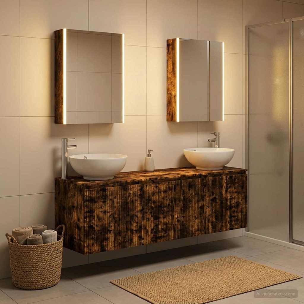 vidaXL Badezimmerschrank-Set 5 pcs Geräucherte Eiche Holzwerkstoff
