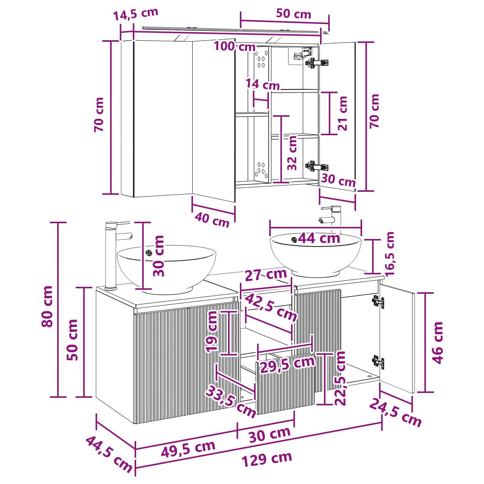 vidaXL Badezimmerschrank-Set 4 pcs Sonoma-Eiche Holzwerkstoff
