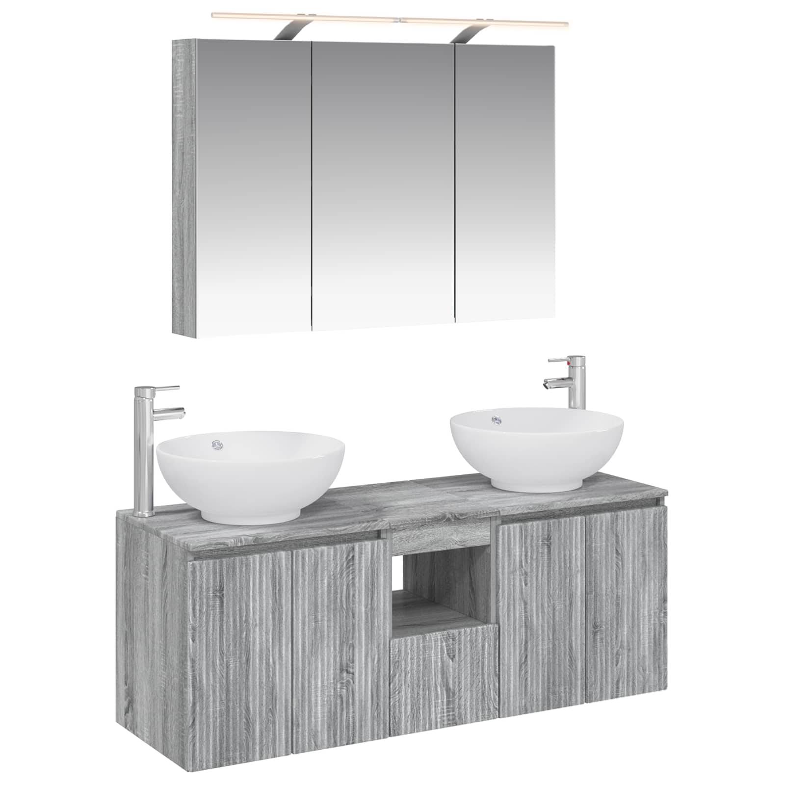 vidaXL Badezimmerschrank-Set 4 pcs Grau Sonoma Holzwerkstoff
