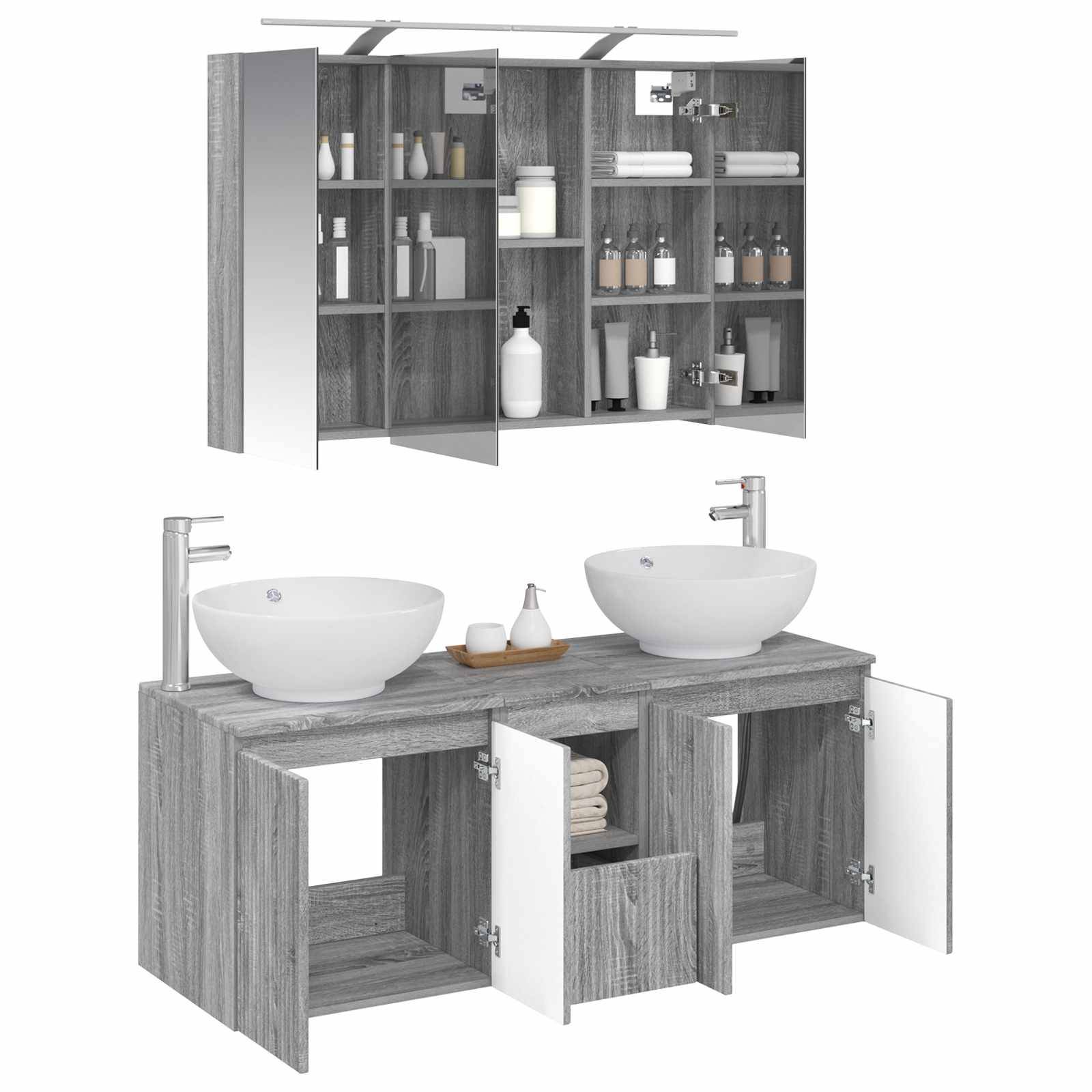 vidaXL Badezimmerschrank-Set 4 pcs Grau Sonoma Holzwerkstoff
