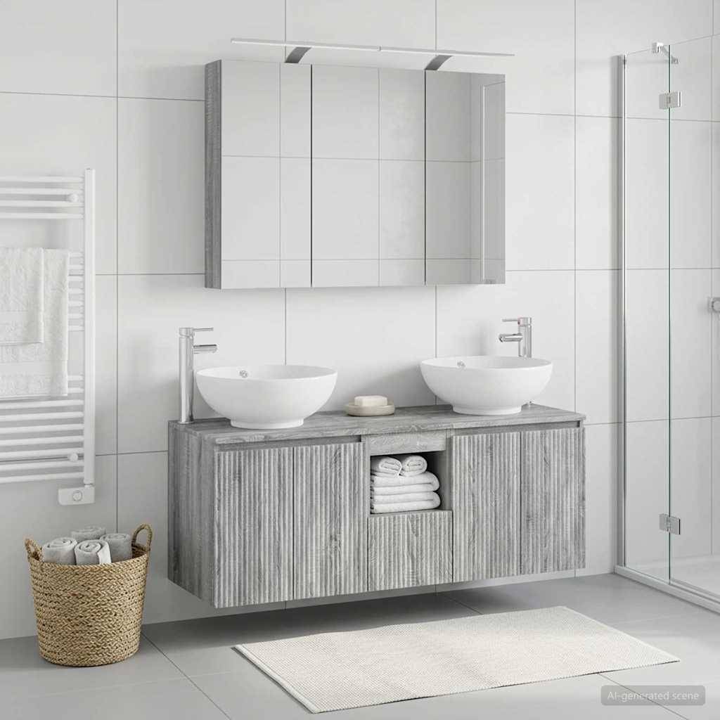vidaXL Badezimmerschrank-Set 4 pcs Grau Sonoma Holzwerkstoff