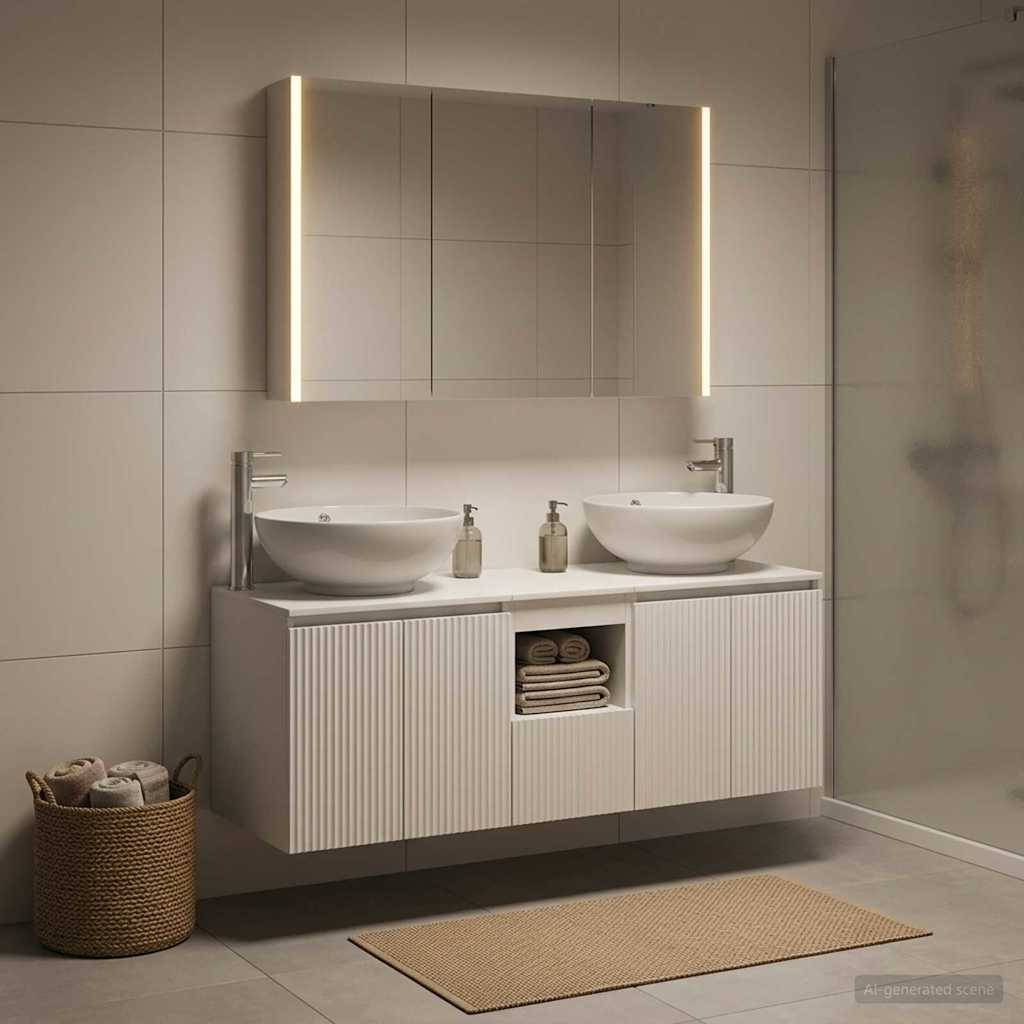 vidaXL Badezimmerschrank-Set 4 pcs Weiß Holzwerkstoff