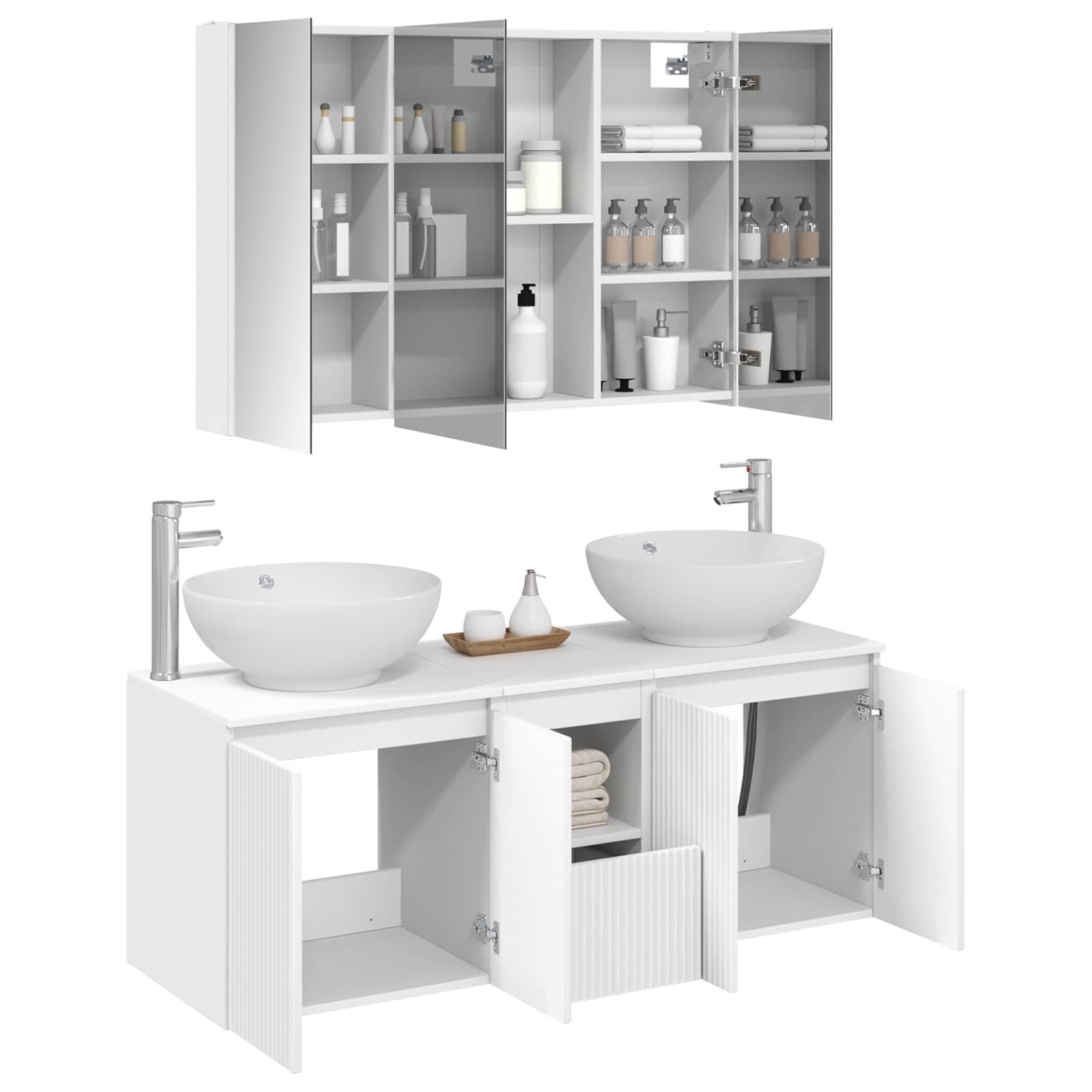 vidaXL Badezimmerschrank-Set 4 pcs Weiß Holzwerkstoff