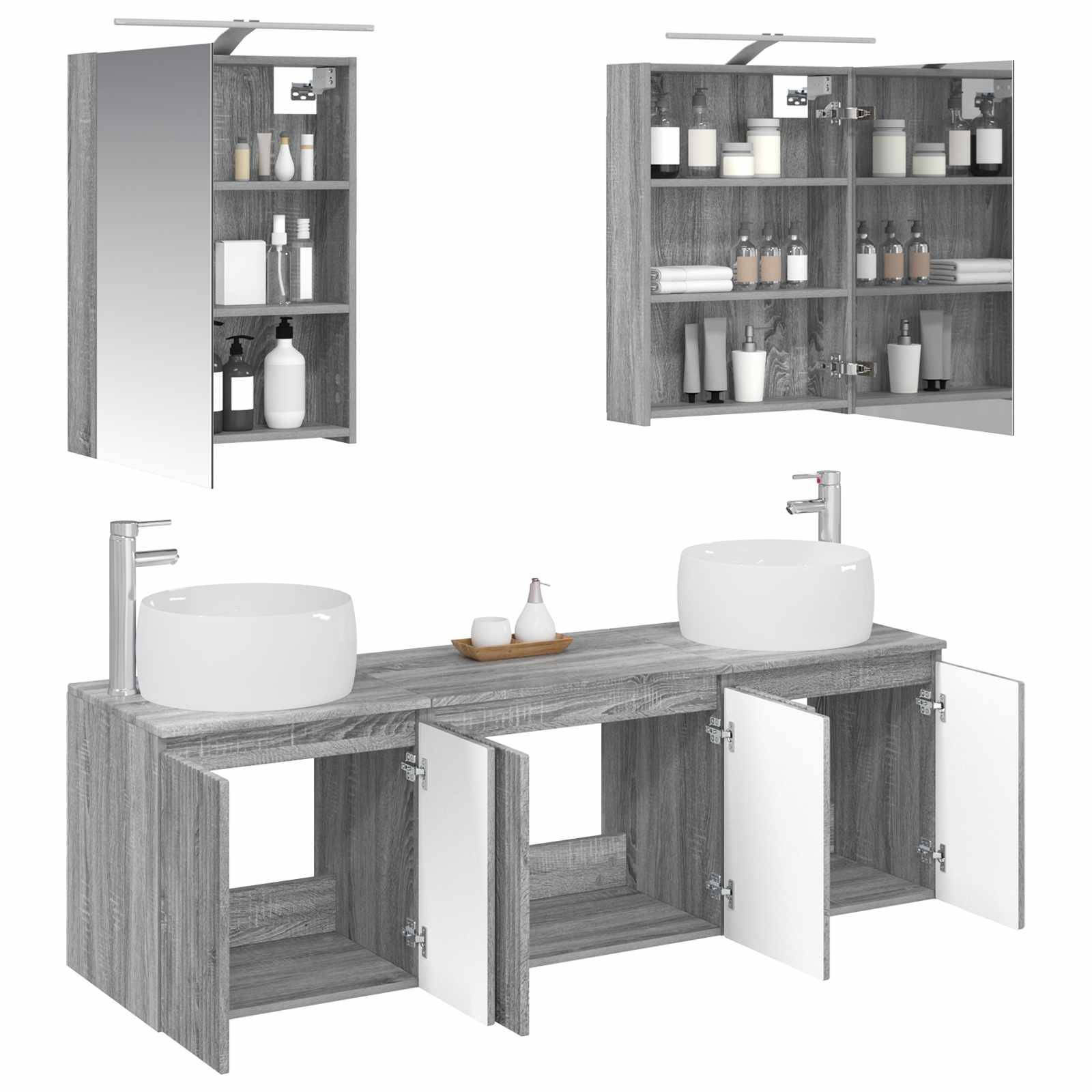 vidaXL Badezimmerschrank-Set 5 pcs Grau Sonoma Holzwerkstoff