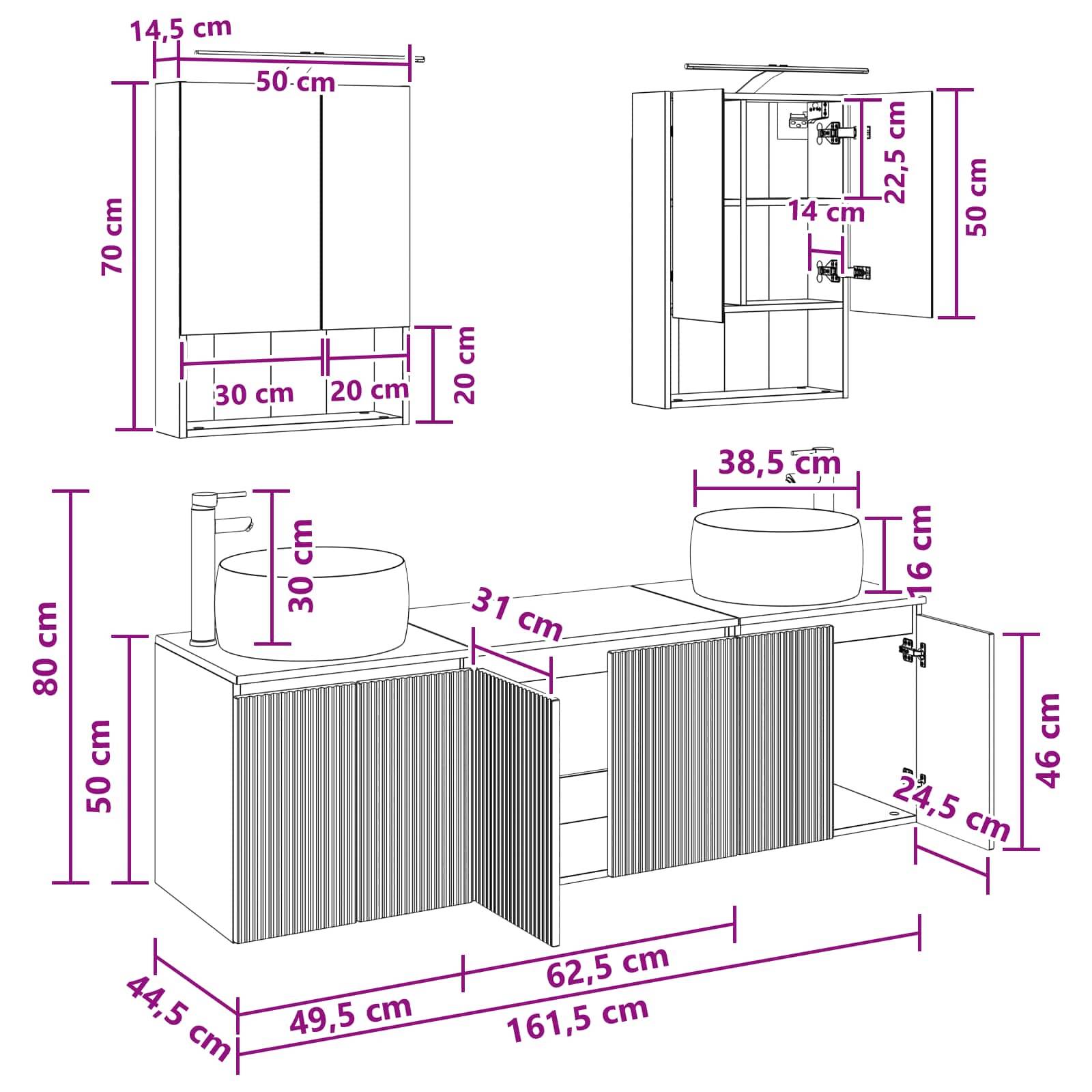 vidaXL Badezimmerschrank-Set 5 pcs Grau Sonoma Holzwerkstoff