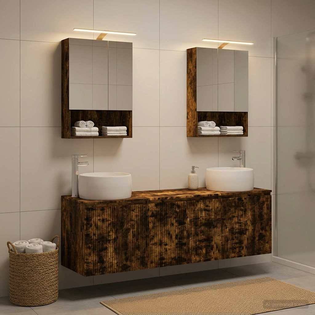 vidaXL Badezimmerschrank-Set 5 pcs Geräucherte Eiche Holzwerkstoff