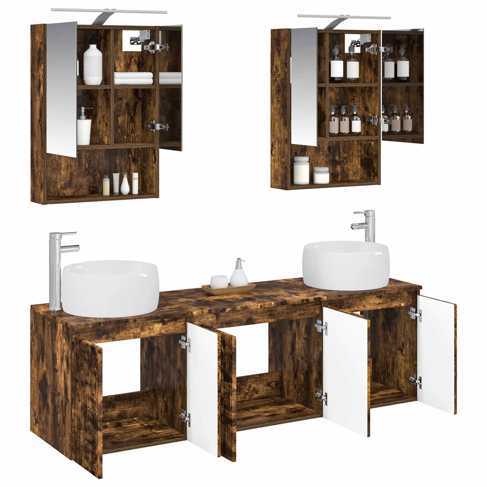 vidaXL Badezimmerschrank-Set 5 pcs Geräucherte Eiche Holzwerkstoff
