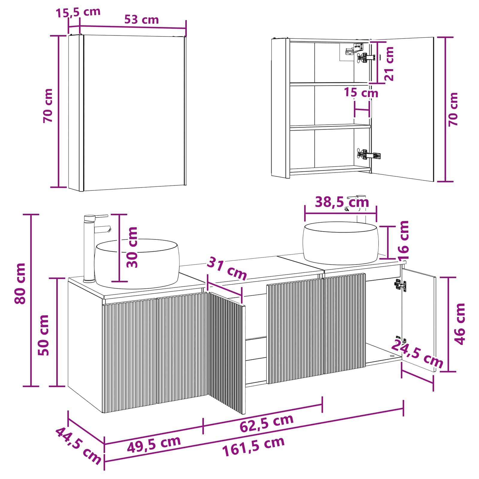 vidaXL Badezimmerschrank-Set 5 pcs Betongrau Holzwerkstoff