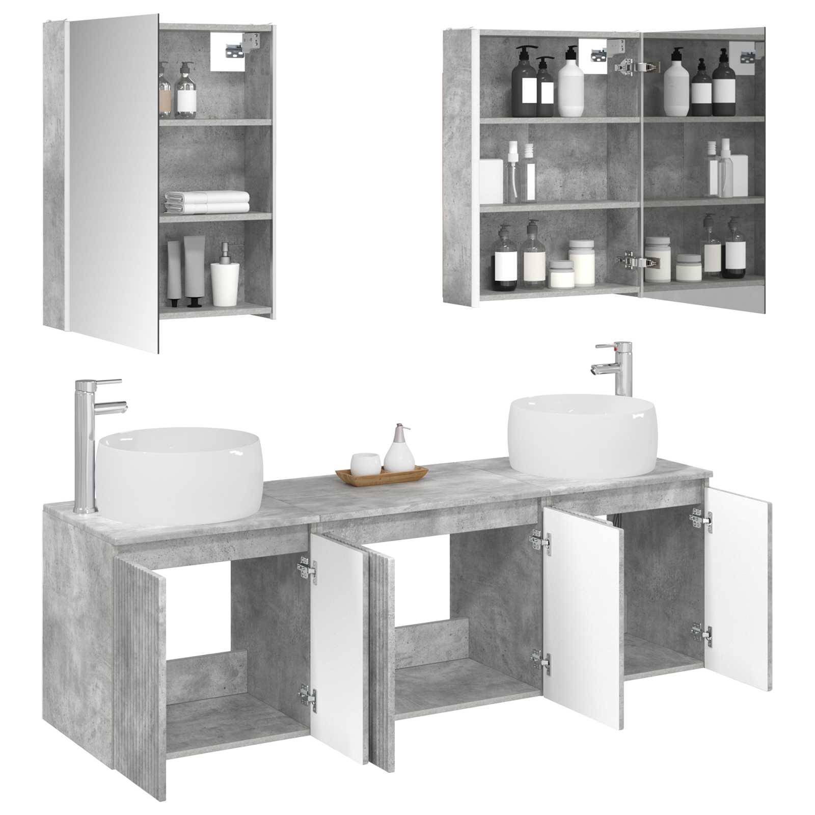 vidaXL Badezimmerschrank-Set 5 pcs Betongrau Holzwerkstoff
