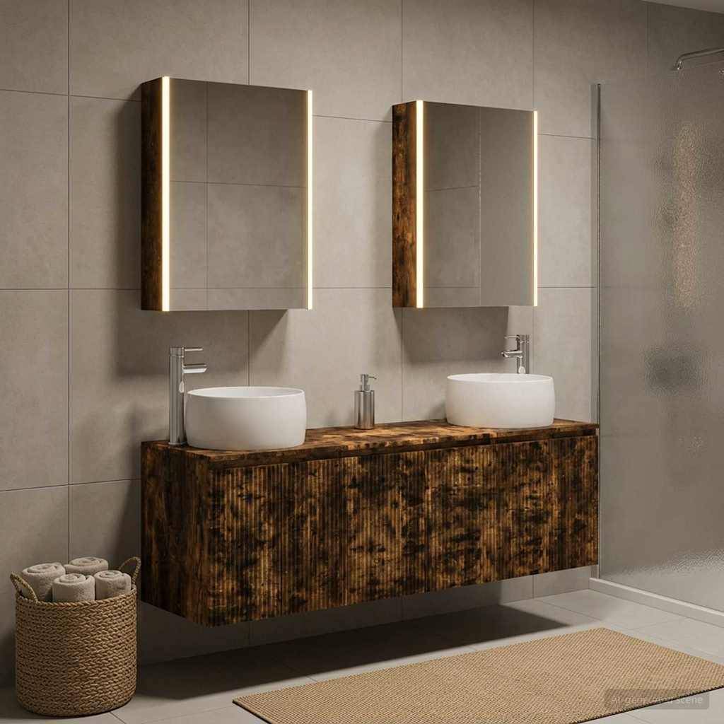 vidaXL Badezimmerschrank-Set 5 pcs Geräucherte Eiche Holzwerkstoff