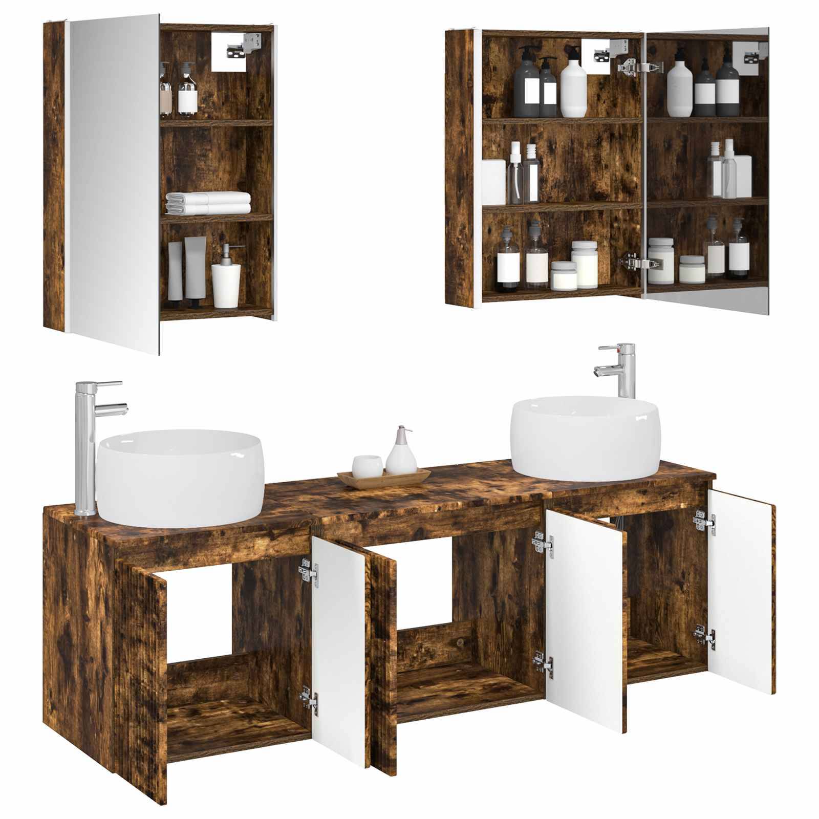 vidaXL Badezimmerschrank-Set 5 pcs Geräucherte Eiche Holzwerkstoff